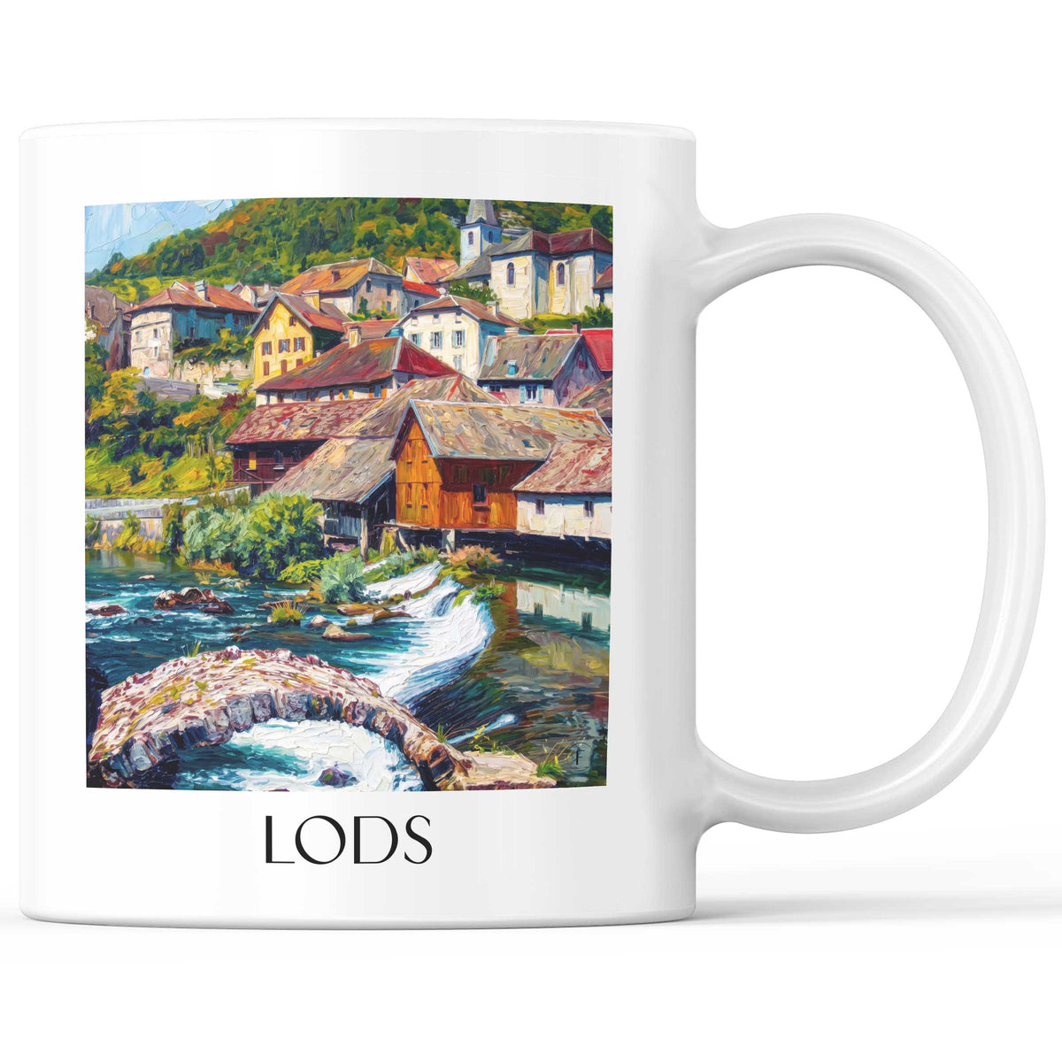 Lods Kaffeebecher - Vallée de la Loue - Frankreich Becher - Kaffeetasse im Ölgemälde Stil