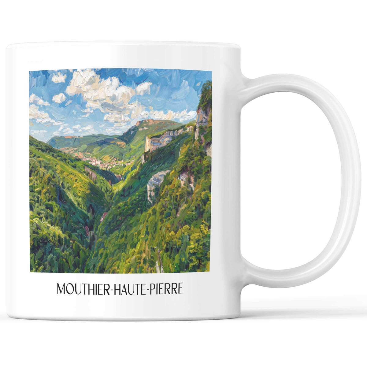 Mouthier-Haute-Pierre Kaffeebecher - Vallée de la Loue - Frankreich Becher - Kaffeetasse im Ölgemälde Stil