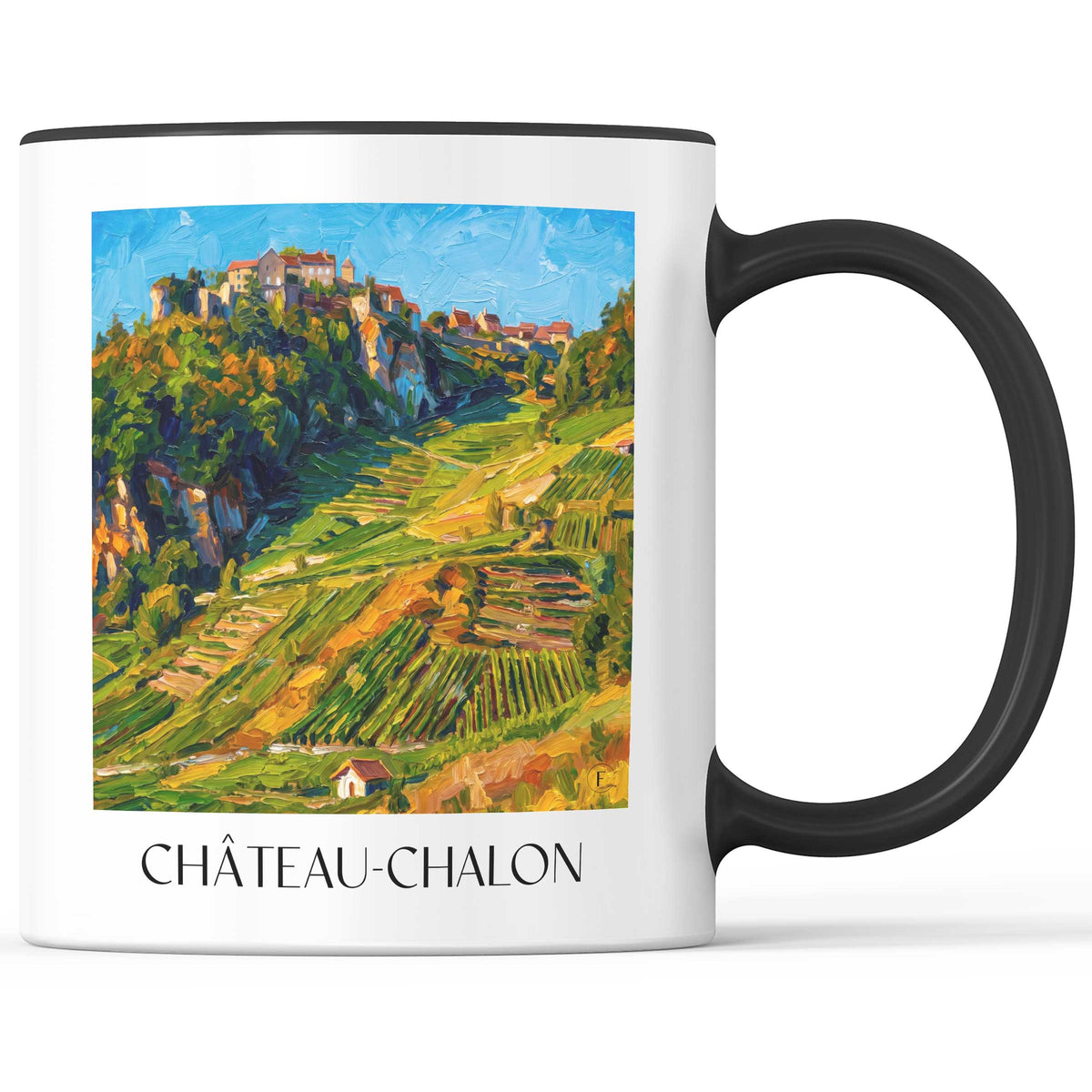 château-chalon-vignoble-du-jura-frankreich-kaffeebecher-oil-painting-oelgemaelde