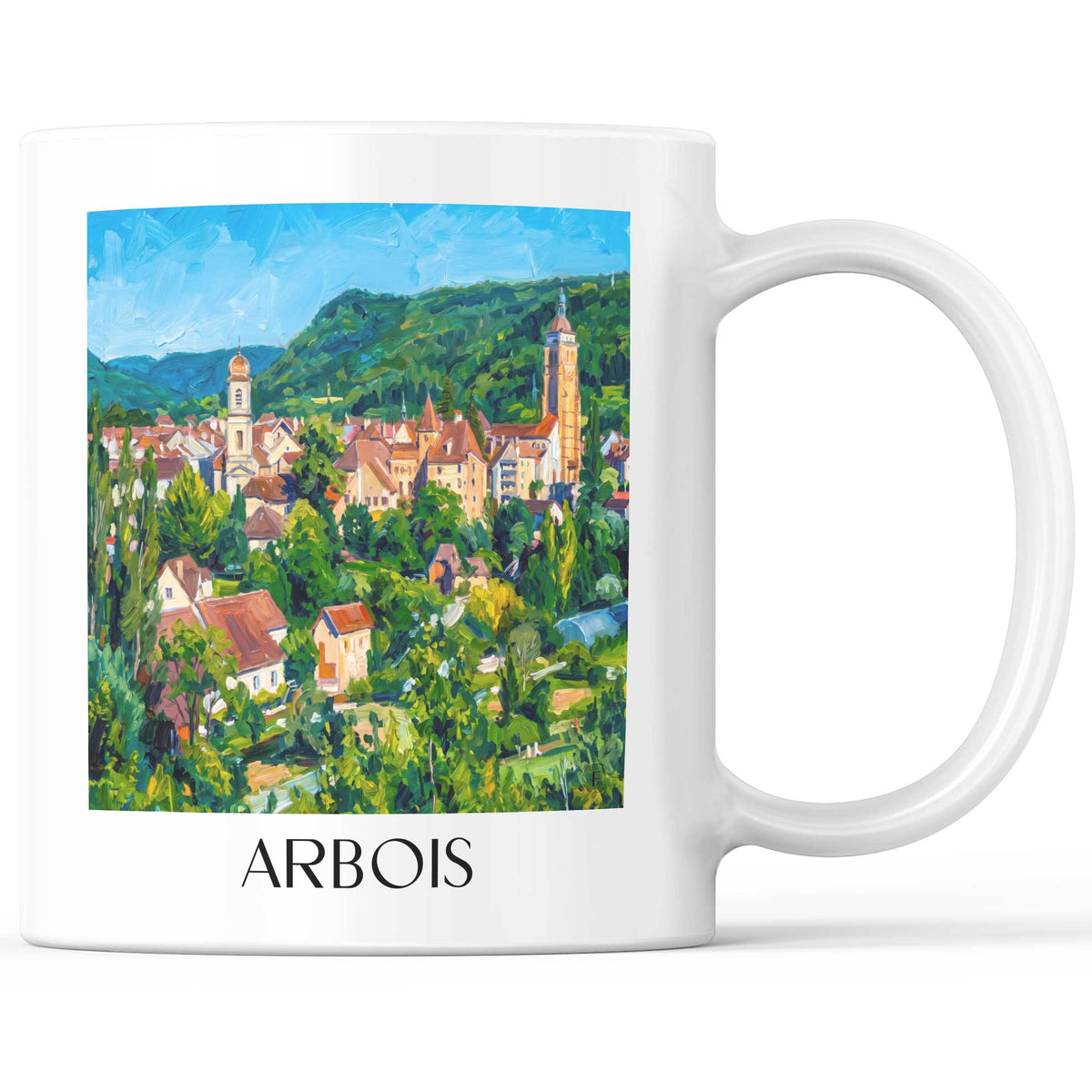 Arbois Kaffeebecher - Vignoble du Jura - Frankreich Becher - Kaffeetasse im Ölgemälde Stil