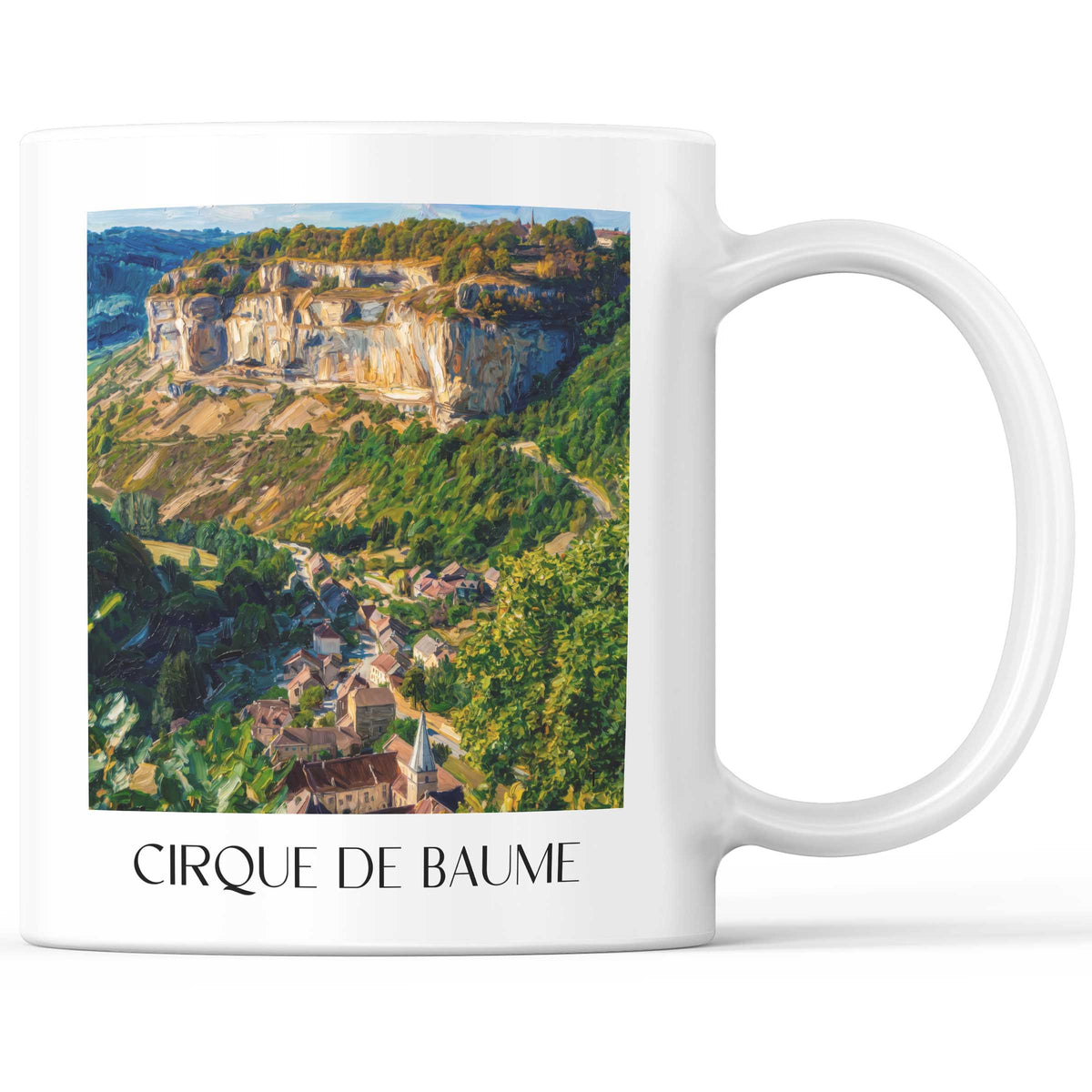 Cirque de Baume Kaffeebecher - Baume-les-Messieurs - Frankreich Becher - Kaffeetasse im Ölgemälde Stil