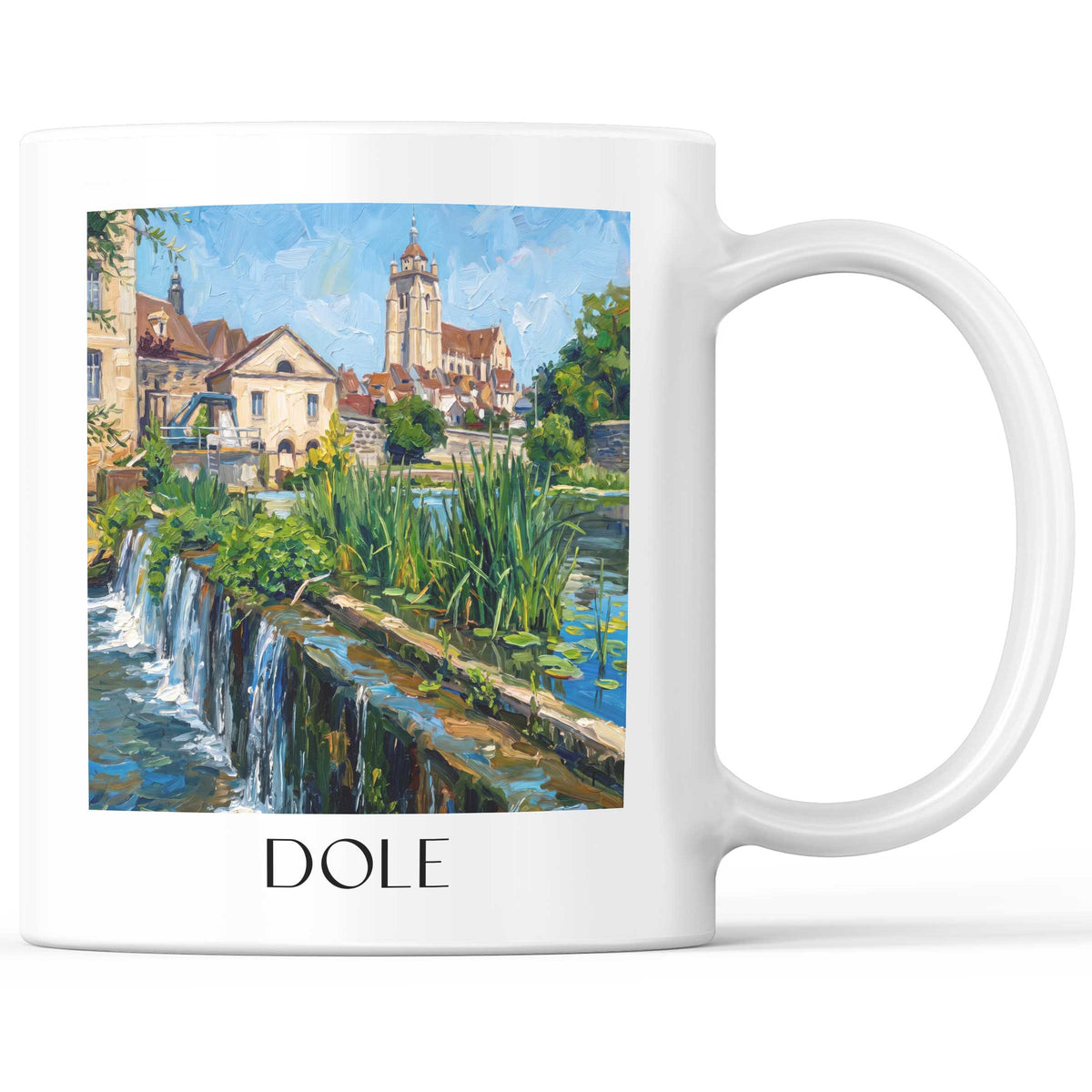 Dole Kaffeebecher - Jura - Frankreich Becher - Kaffeetasse im Ölgemälde Stil