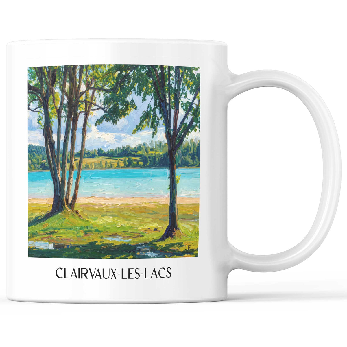Clairvaux-les-Lacs Kaffeebecher - Région des Lacs - Frankreich Becher - Kaffeetasse im Ölgemälde Stil