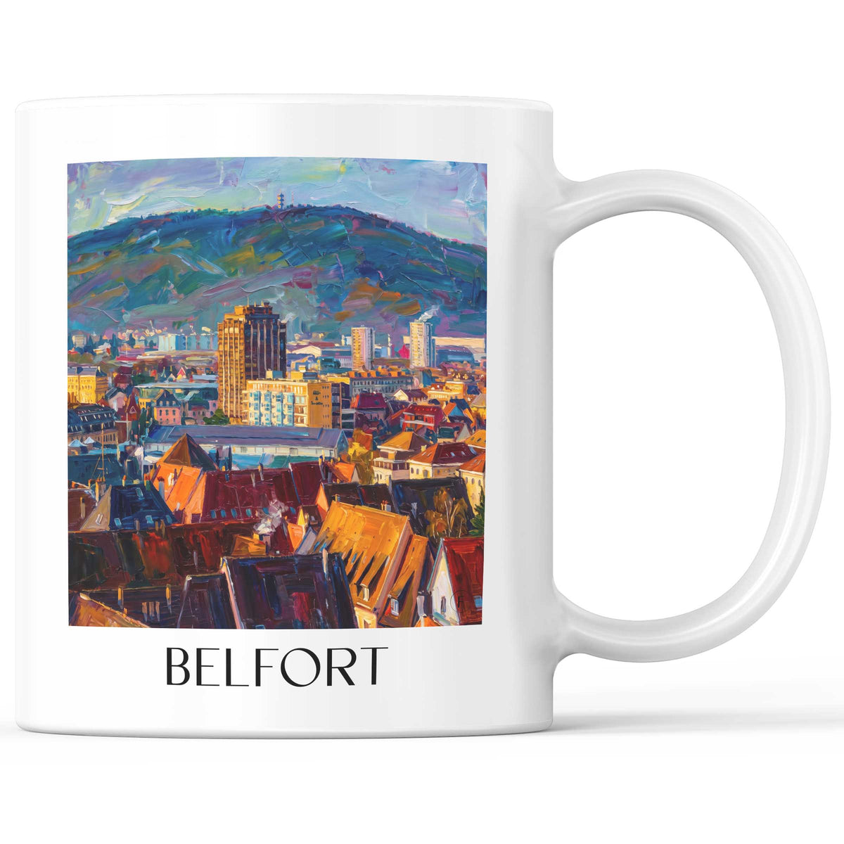Belfort Kaffeebecher - Franche-Comté - Frankreich Becher - Kaffeetasse im Ölgemälde Stil