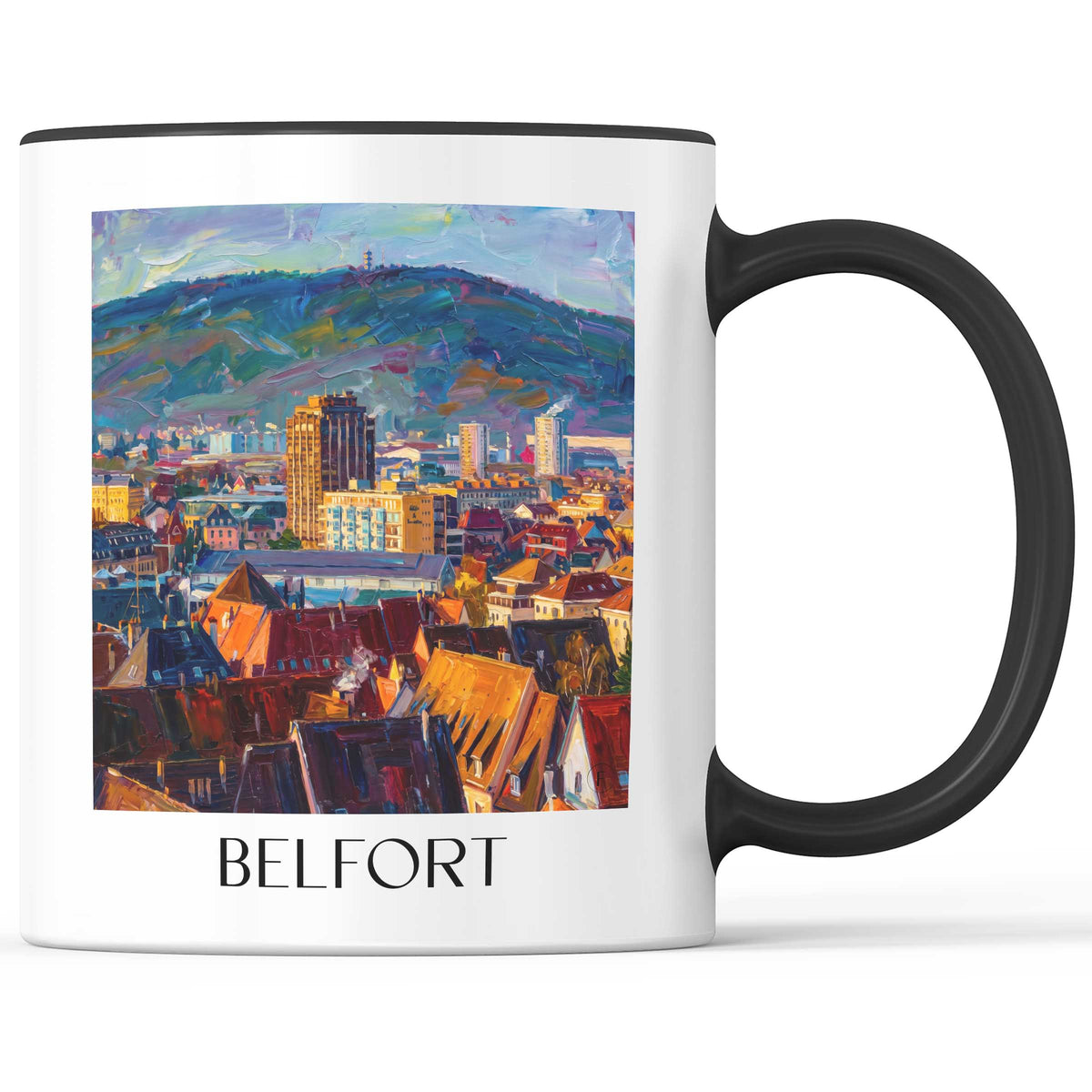 Belfort Kaffeebecher - Franche-Comté - Frankreich Becher - Kaffeetasse im Ölgemälde Stil