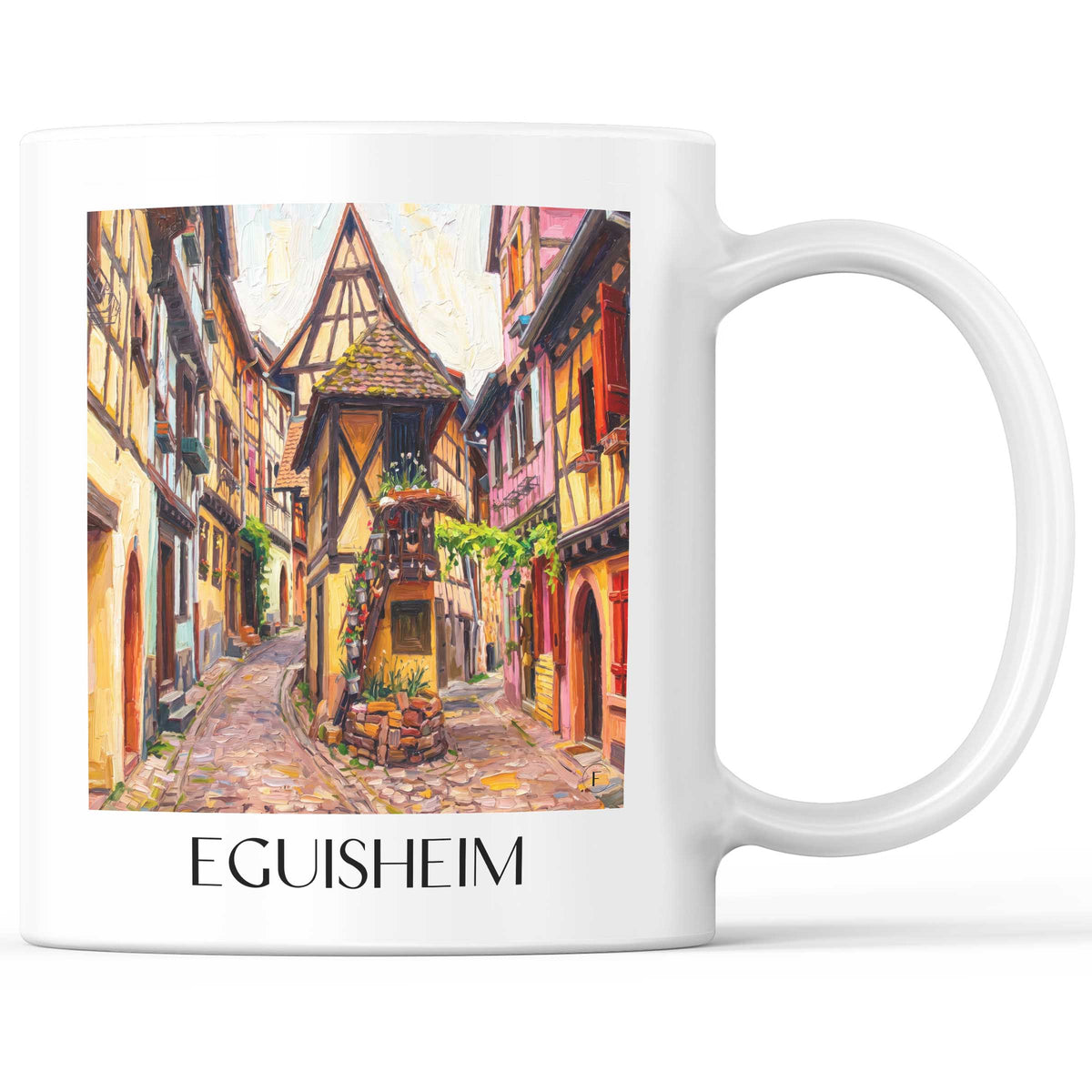 Eguisheim Kaffeebecher - Elsass - Frankreich Becher - Kaffeetasse im Ölgemälde Stil