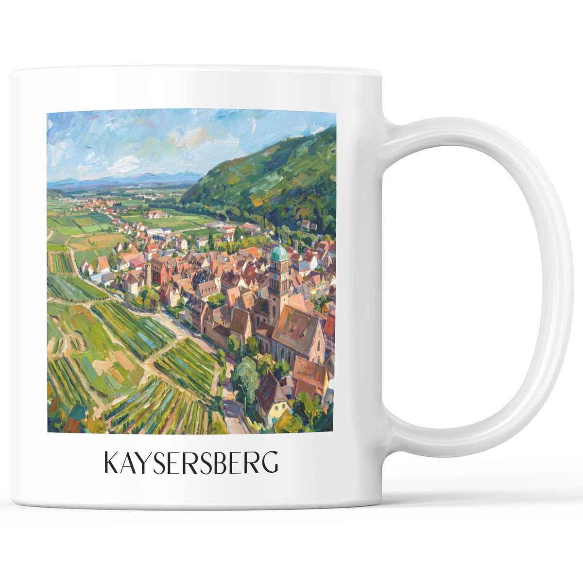 Kaysersberg Kaffeebecher - Route des Vins d'Alsace - Frankreich Becher - Kaffeetasse im Ölgemälde Stil