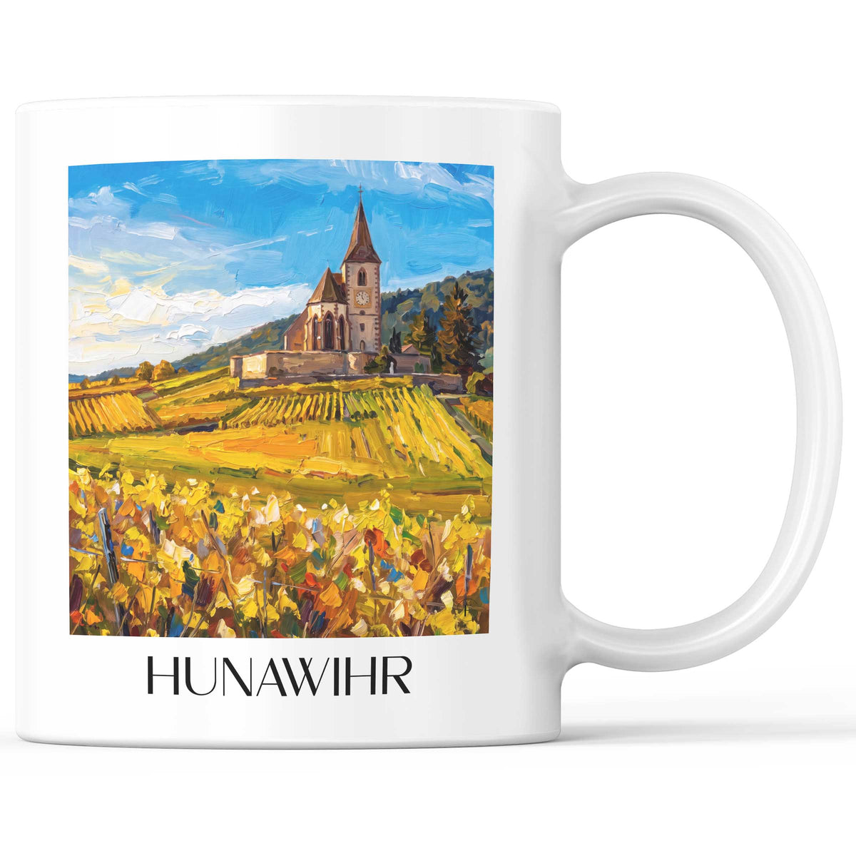 Hunawihr Kaffeebecher - Route des Vins d'Alsace - Frankreich Becher - Kaffeetasse im Ölgemälde Stil