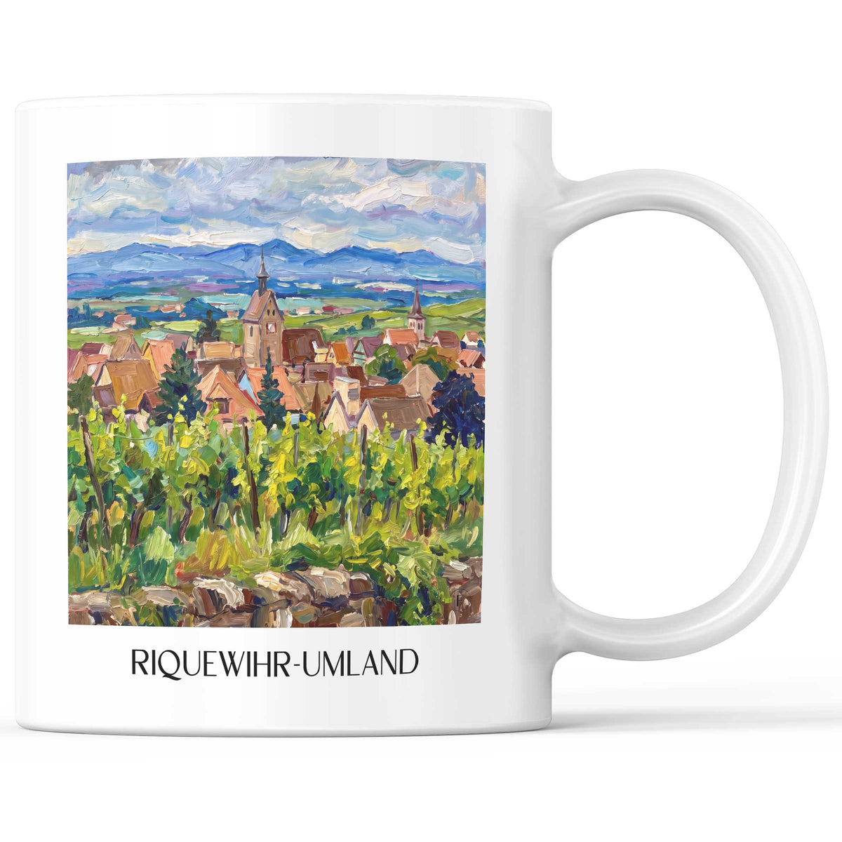 Riquewihr-Umland Kaffeebecher - Route des Vins d'Alsace - Frankreich Becher - Kaffeetasse im Ölgemälde Stil