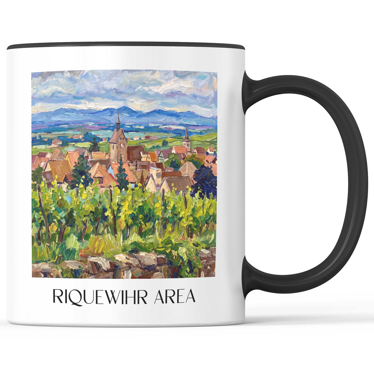 Riquewihr-Umland Kaffeebecher - Route des Vins d'Alsace - Frankreich Becher - Kaffeetasse im Ölgemälde Stil
