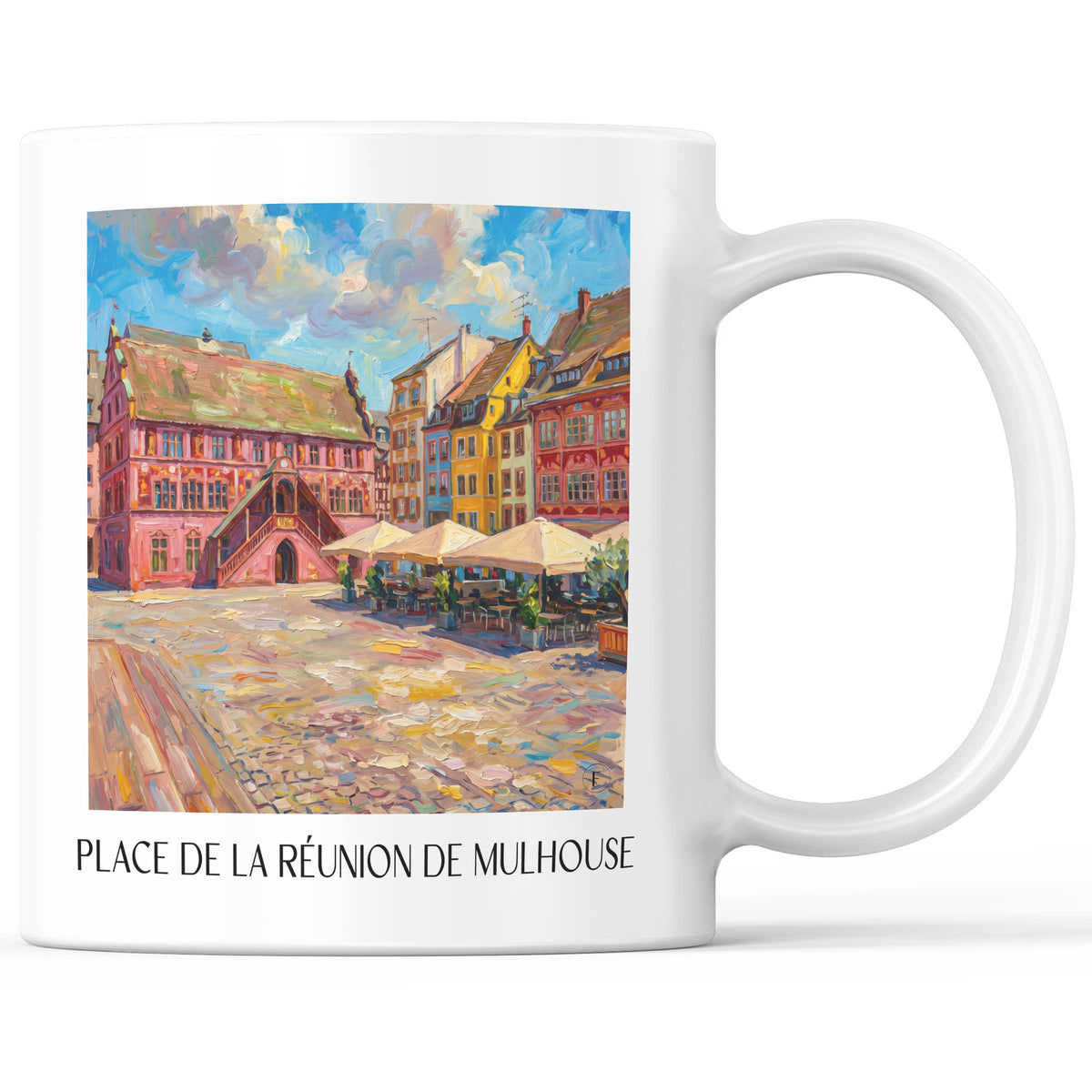 Place de la Réunion Kaffeebecher - Mulhouse - Frankreich Becher - Kaffeetasse im Ölgemälde Stil