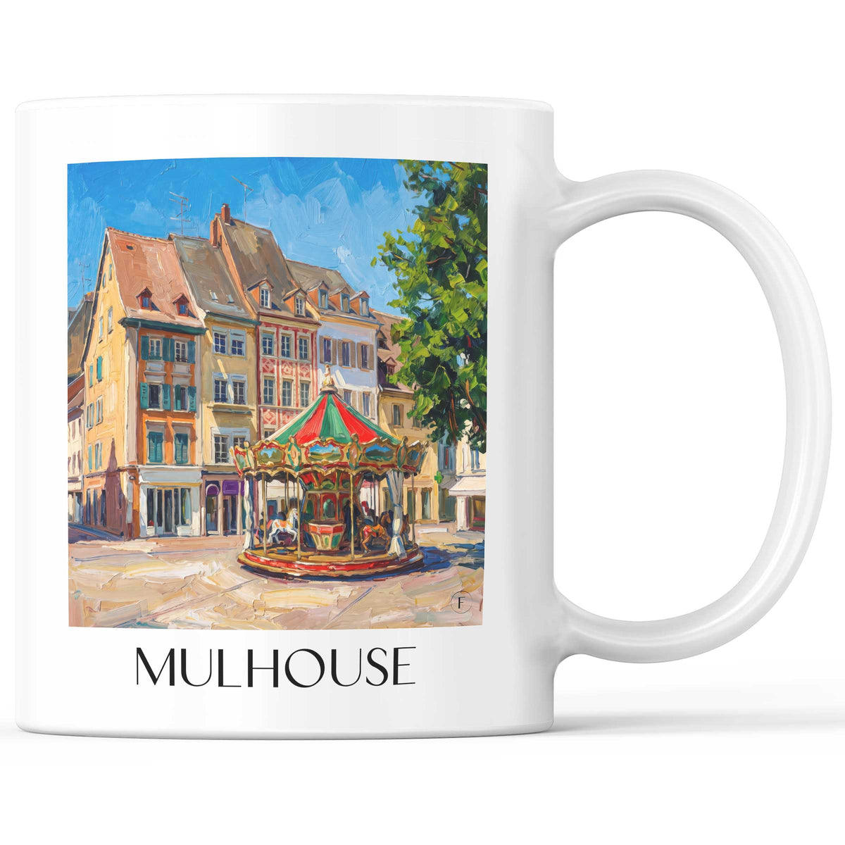 Mulhouse Kaffeebecher - Elsass - Frankreich Becher - Kaffeetasse im Ölgemälde Stil