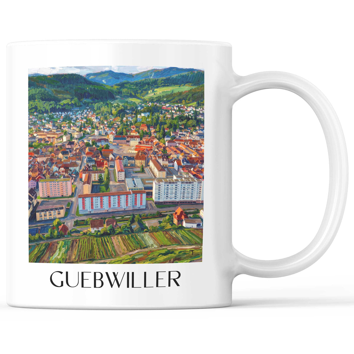 Guebwiller Kaffeebecher - Route des Vins d'Alsace - Frankreich Becher - Kaffeetasse im Ölgemälde Stil