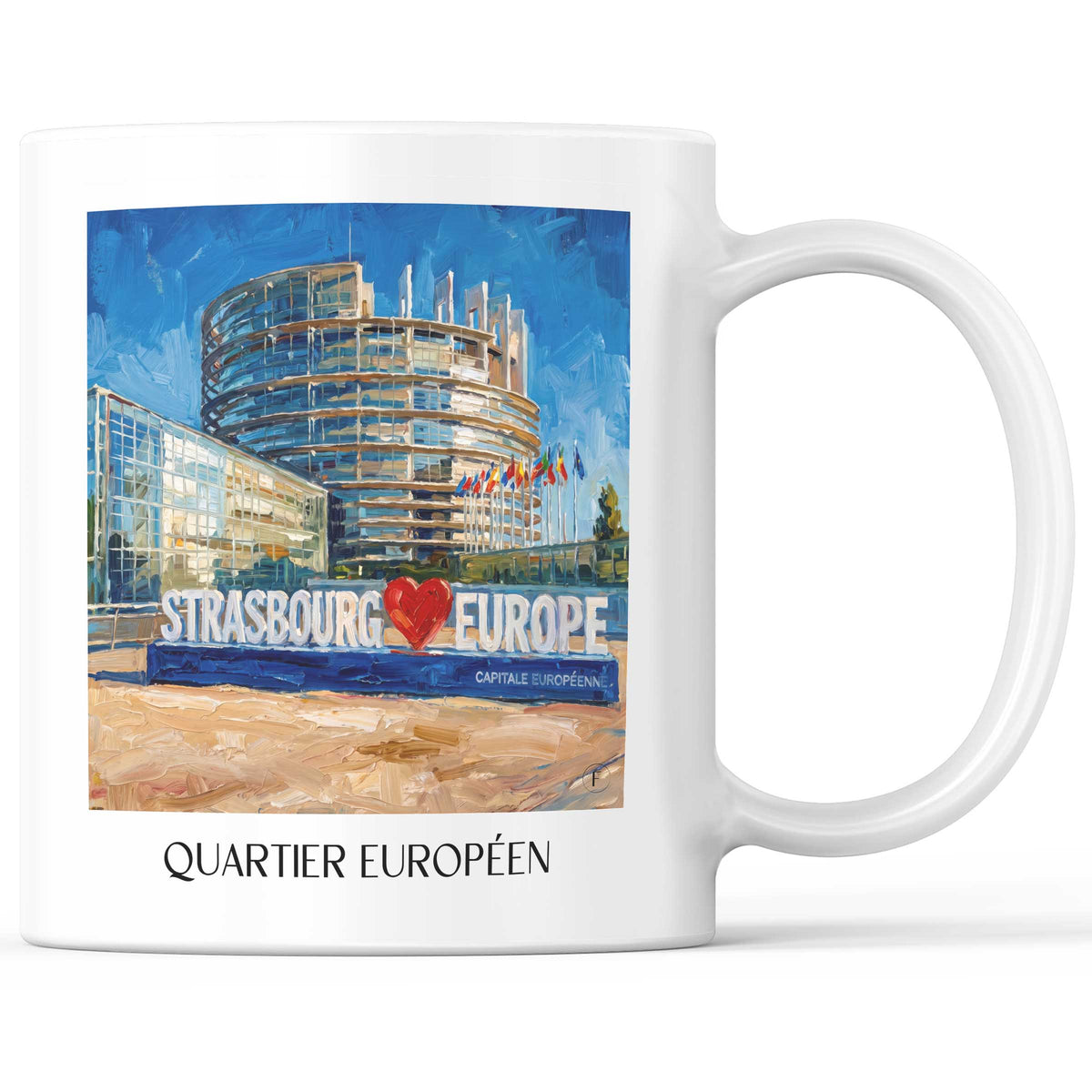 Quartier Européen Kaffeebecher - Strasbourg - Frankreich Becher - Kaffeetasse im Ölgemälde Stil