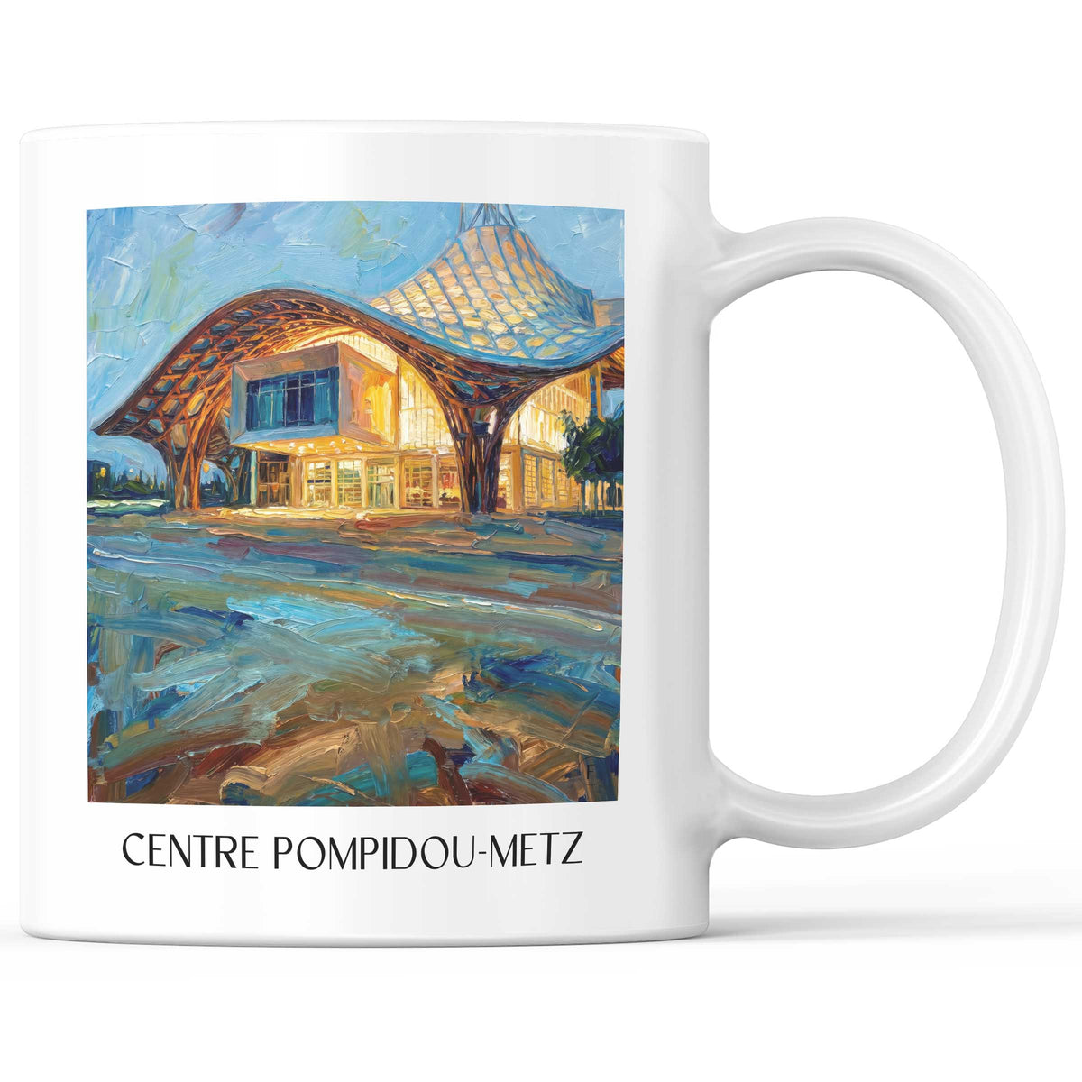 Centre Pompidou-Metz Kaffeebecher - Lothringen - Frankreich Becher - Kaffeetasse im Ölgemälde Stil
