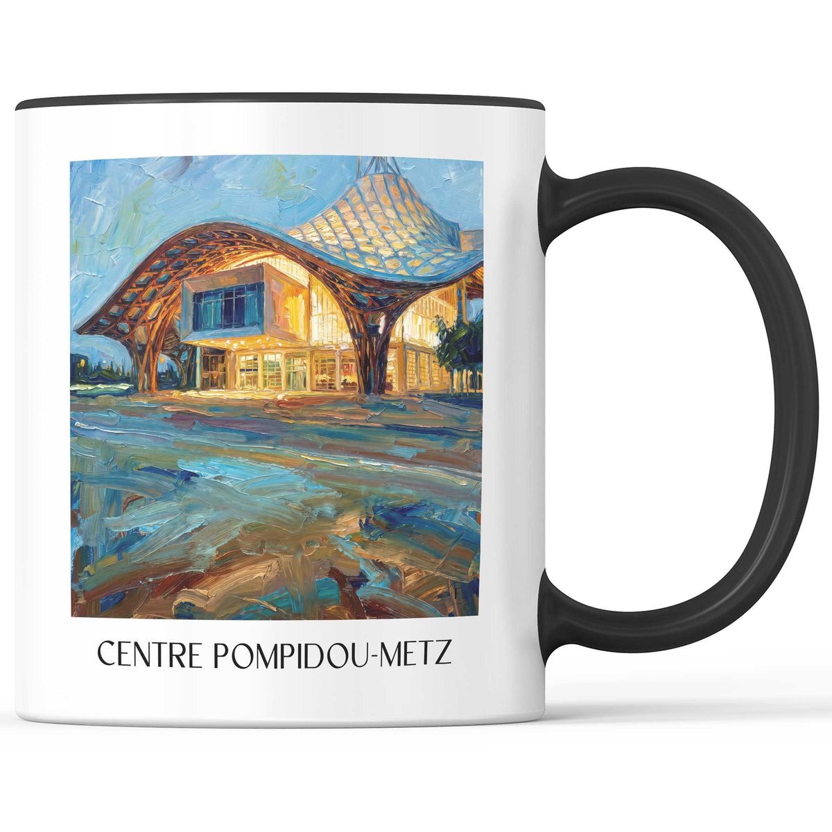 Centre Pompidou-Metz Kaffeebecher - Lothringen - Frankreich Becher - Kaffeetasse im Ölgemälde Stil