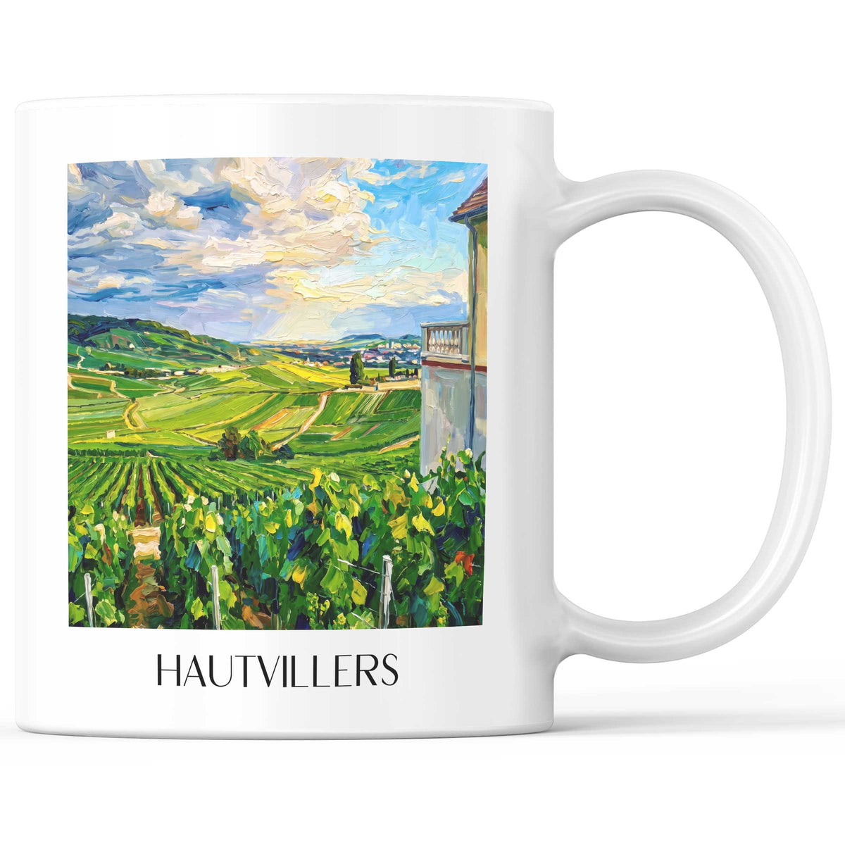 Hautvillers Kaffeebecher - Champagne - Frankreich Becher - Kaffeetasse im Ölgemälde Stil