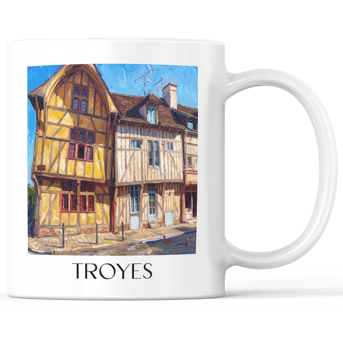 Troyes Kaffeebecher - Champagne - Frankreich Becher - Kaffeetasse im Ölgemälde Stil