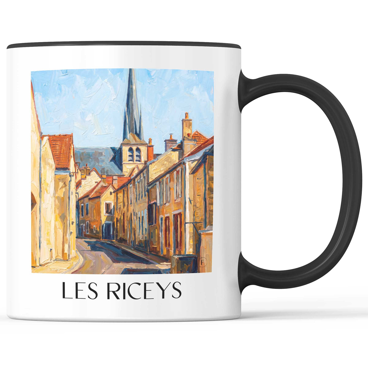 Les Riceys Kaffeebecher - Côte des Bar - Frankreich Becher - Kaffeetasse im Ölgemälde Stil