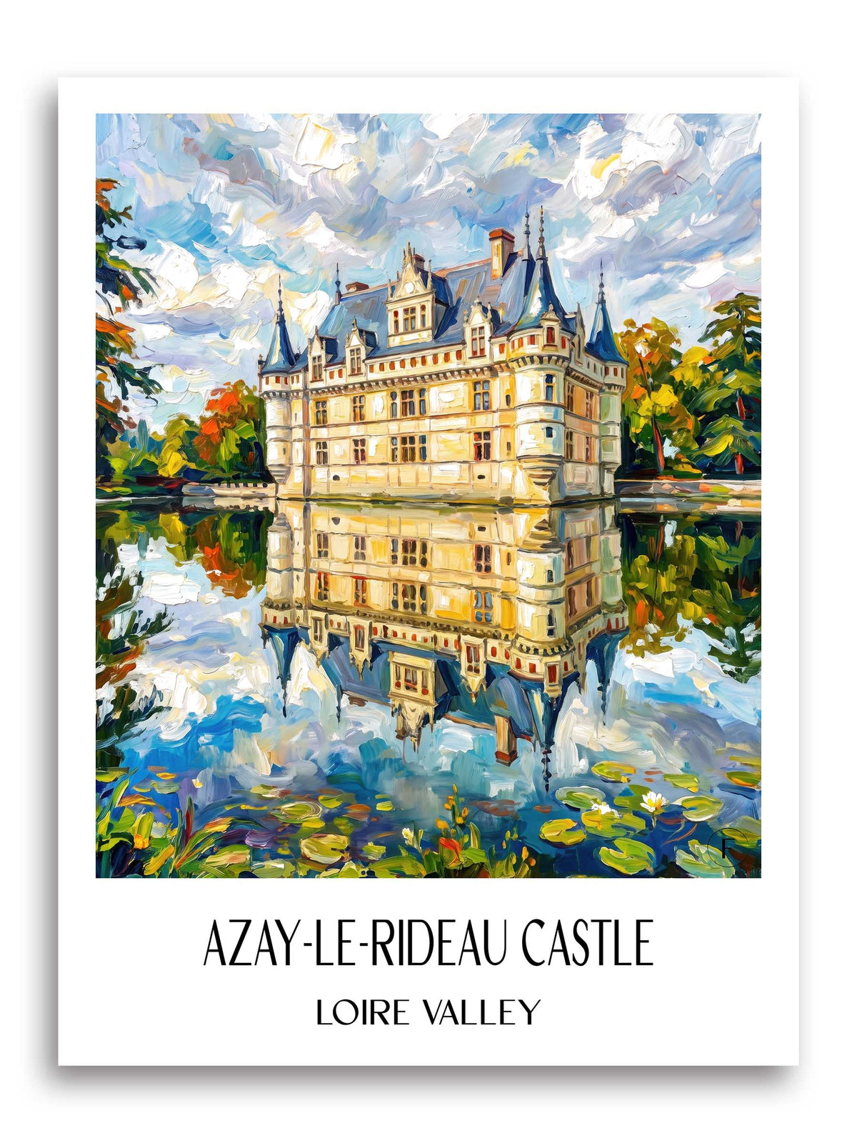 Château d'Azay-le-Rideau Poster - Val de Loire - Frankreich Kunstdruck - Ölgemälde von A4 bis A1
