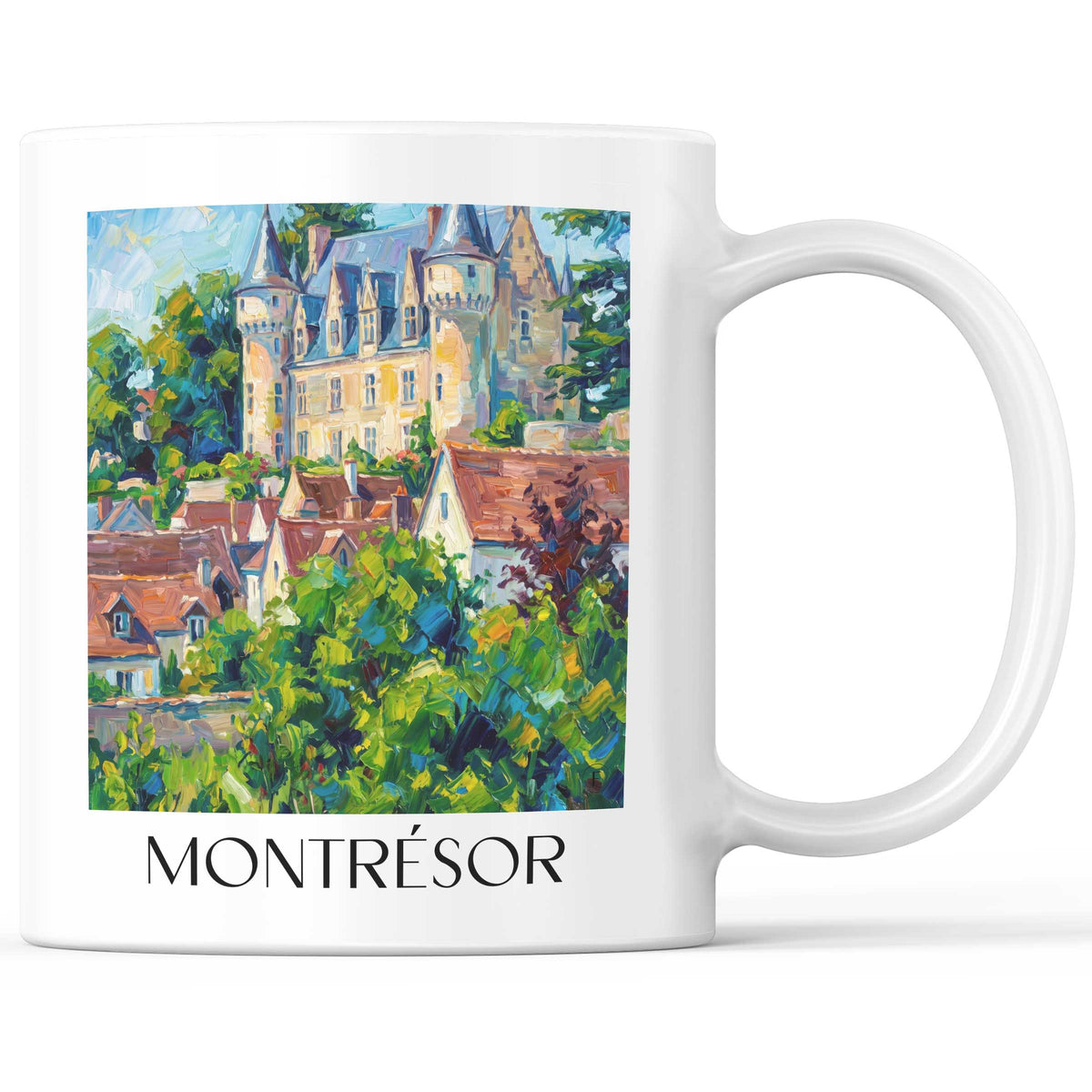 Montrésor Kaffeebecher - Val de Loire - Frankreich Becher - Kaffeetasse im Ölgemälde Stil