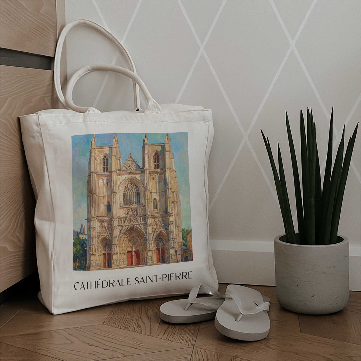 cathédrale-saint-pierre-nantes-frankreich-einkaufstasche-oil-painting-oelgemaelde