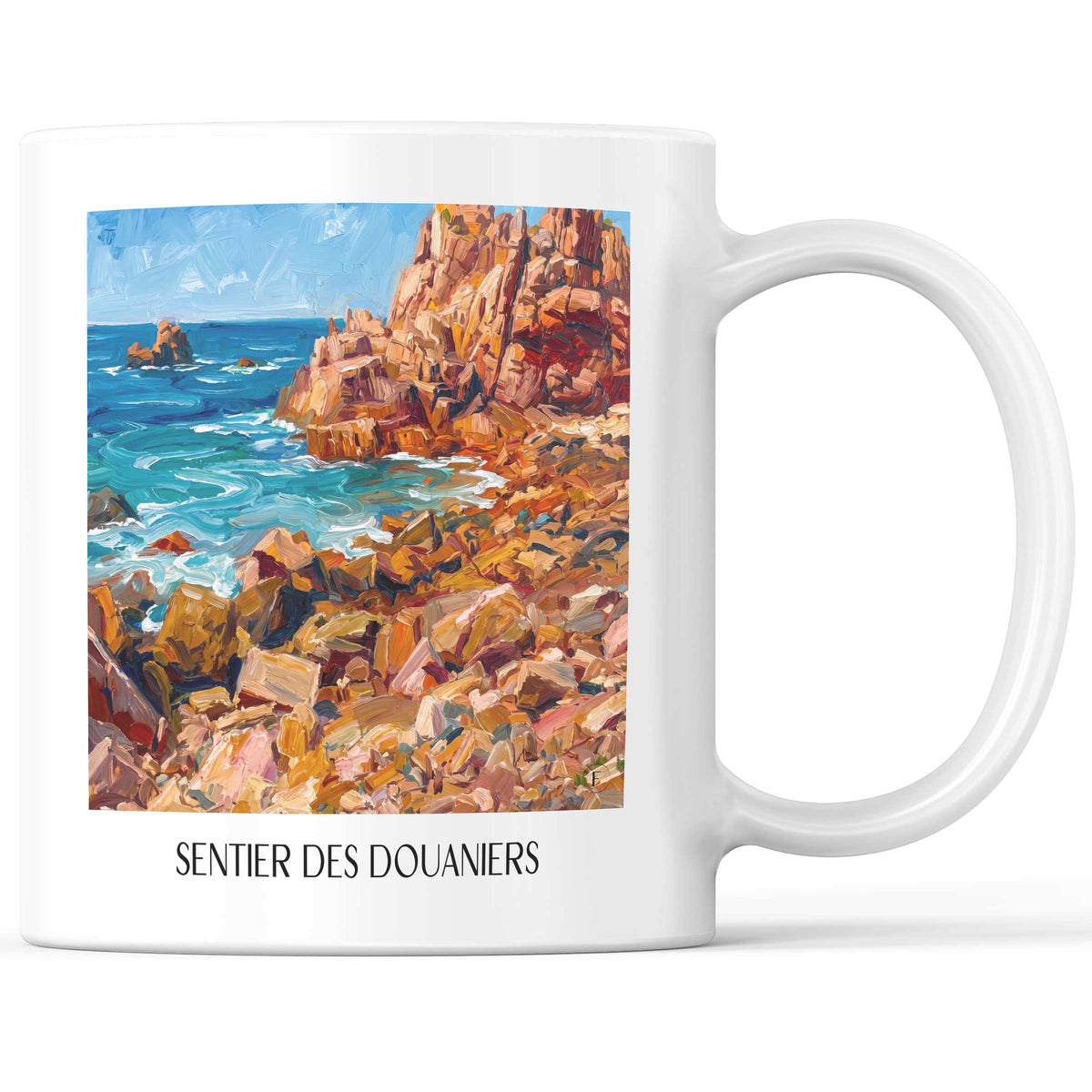 Sentier des Douaniers Kaffeebecher - Perros-Guirec - Frankreich Becher - Kaffeetasse im Ölgemälde Stil