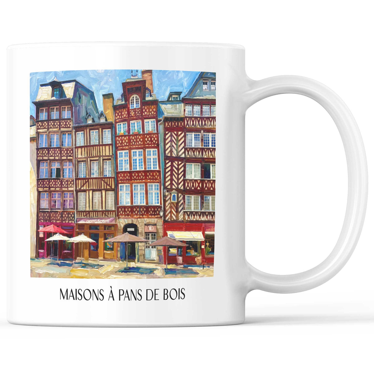 Maisons à Pans de Bois Kaffeebecher - Rennes - Frankreich Becher - Kaffeetasse im Ölgemälde Stil