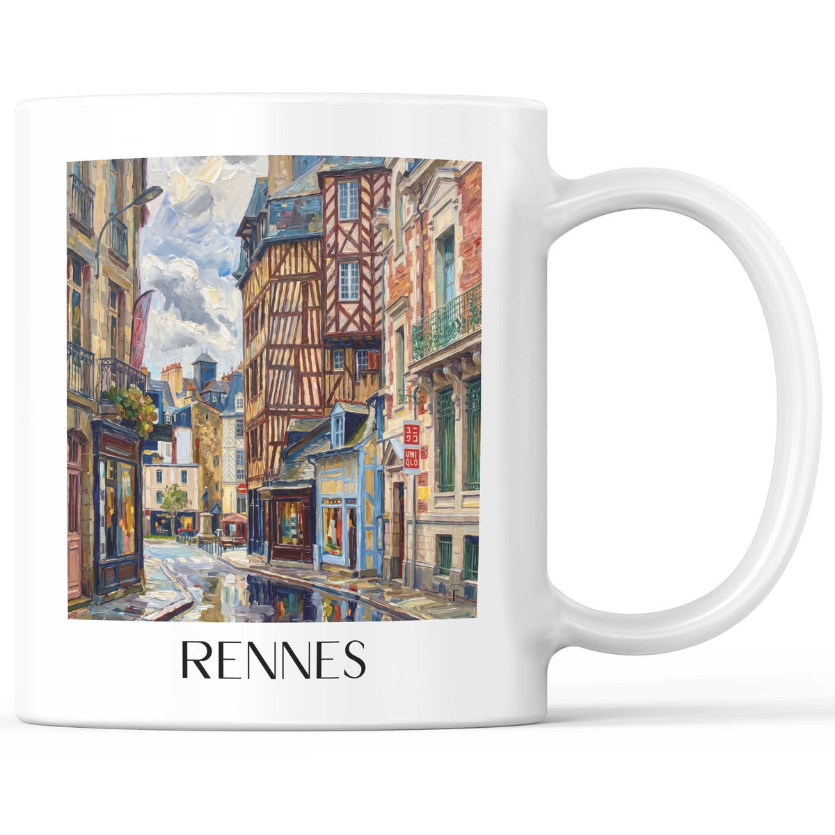 Rennes Kaffeebecher - Ille-et-Vilaine - Frankreich Becher - Kaffeetasse im Ölgemälde Stil