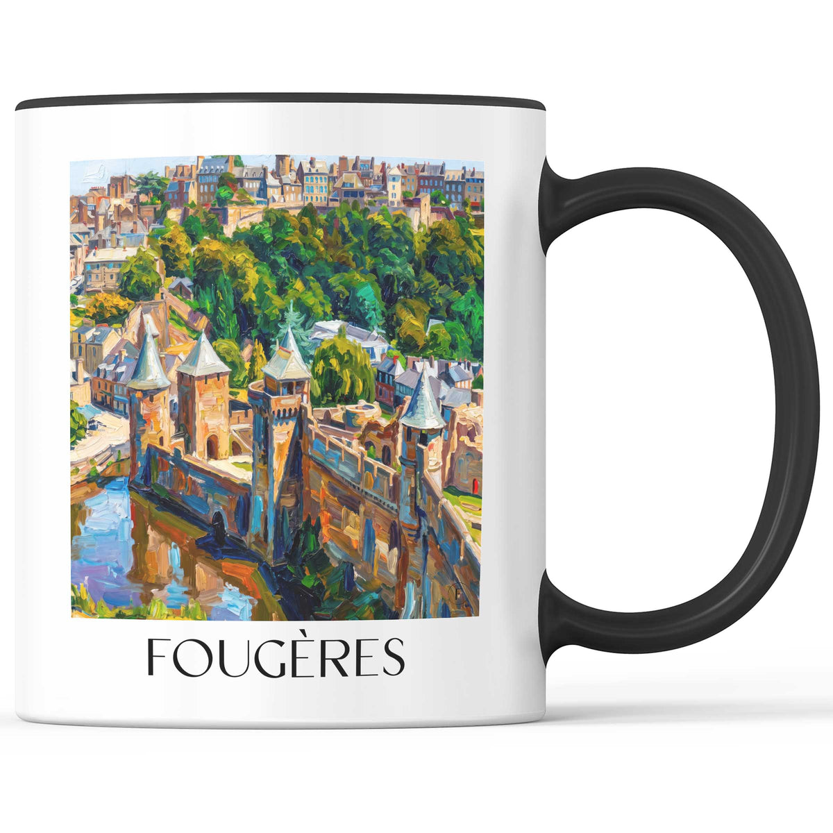 Fougères Kaffeebecher - Ille-et-Vilaine - Frankreich Becher - Kaffeetasse im Ölgemälde Stil