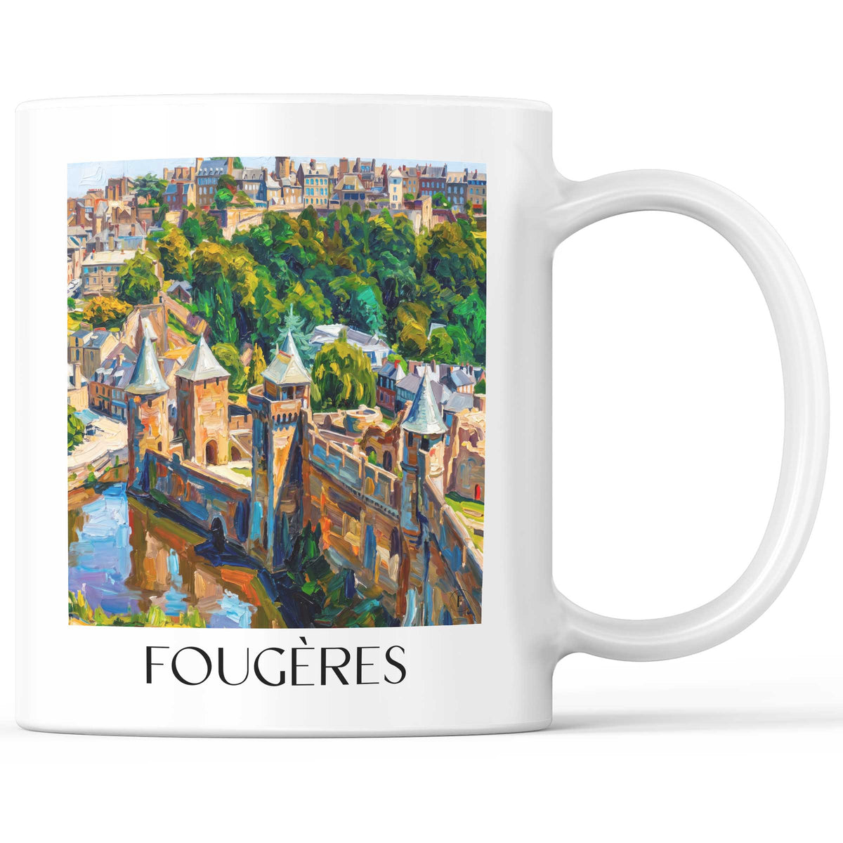Fougères Kaffeebecher - Ille-et-Vilaine - Frankreich Becher - Kaffeetasse im Ölgemälde Stil