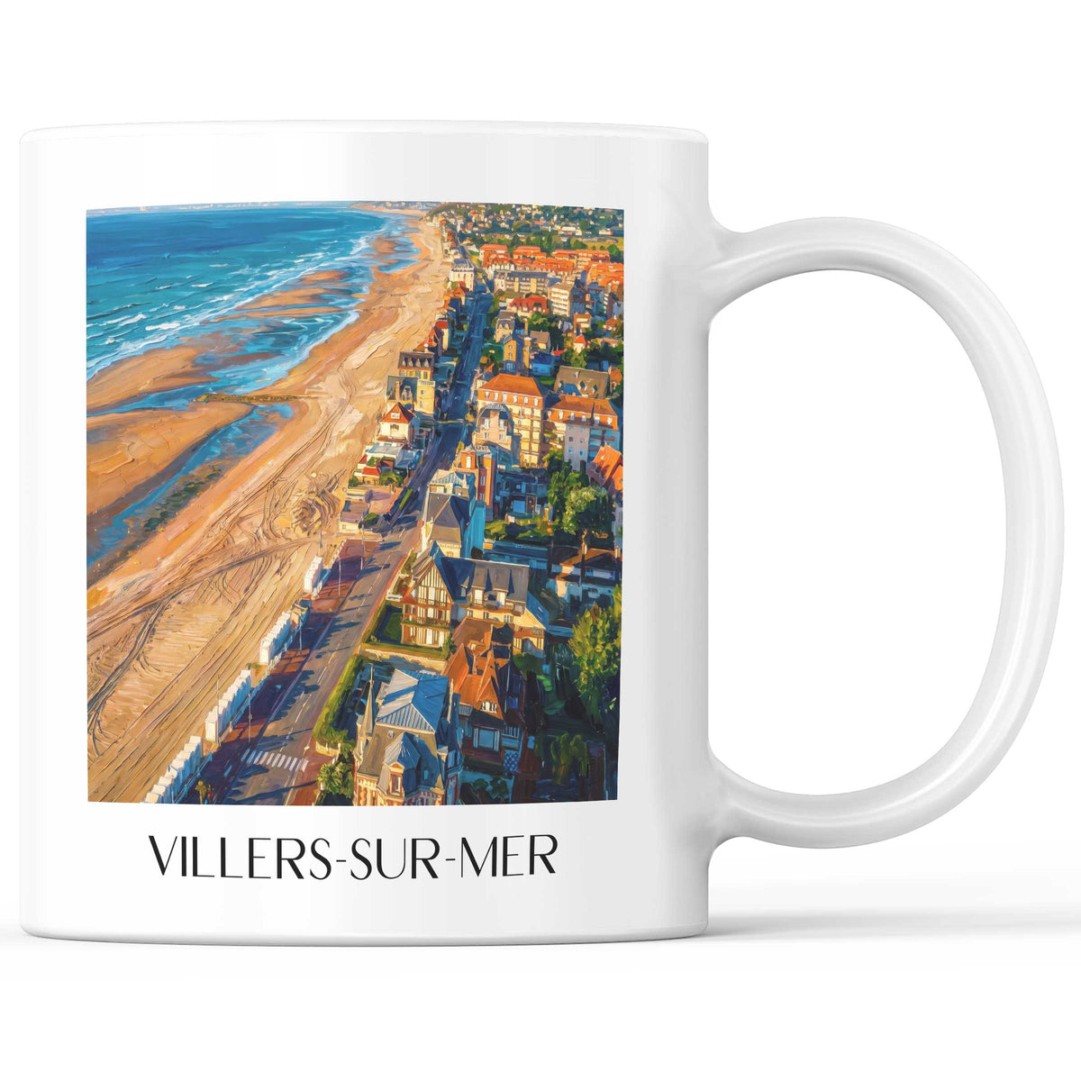 Villers-sur-Mer Kaffeebecher - Côte Fleurie - Frankreich Becher - Kaffeetasse im Ölgemälde Stil
