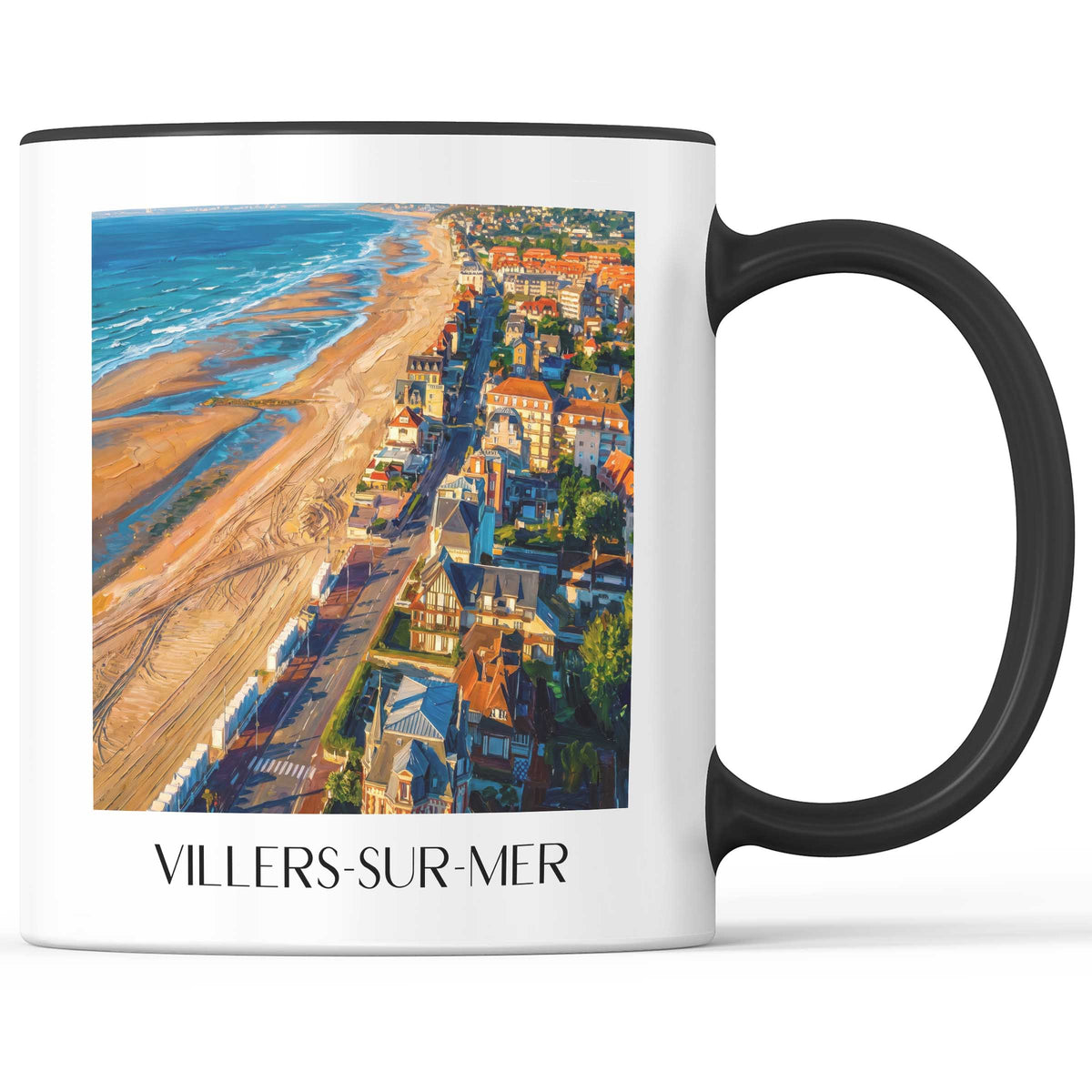 Villers-sur-Mer Kaffeebecher - Côte Fleurie - Frankreich Becher - Kaffeetasse im Ölgemälde Stil