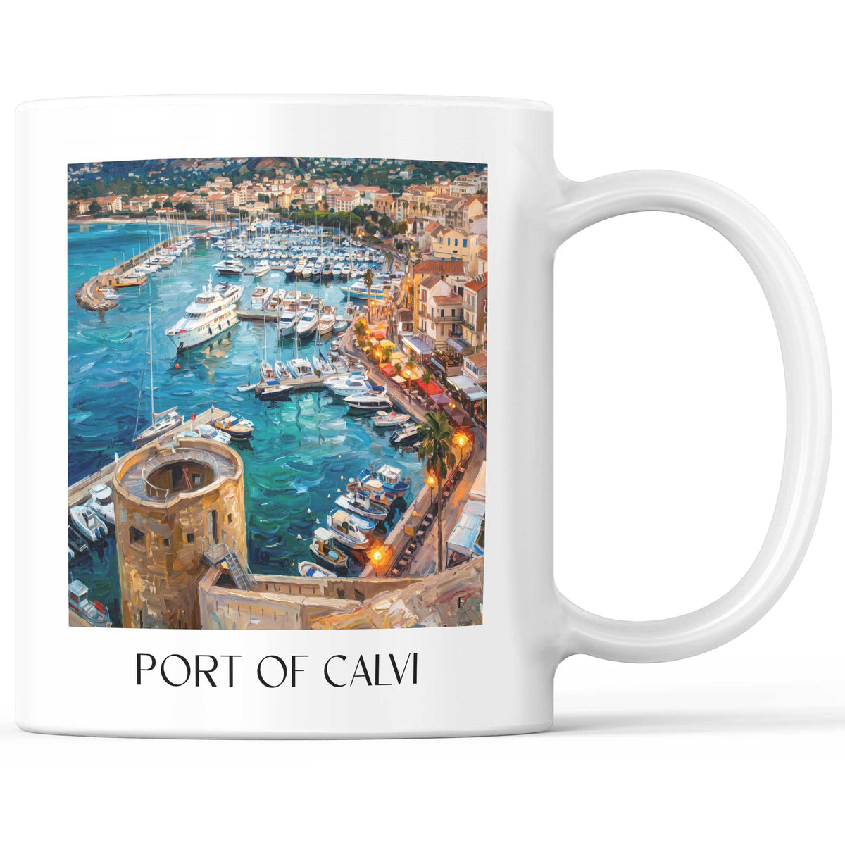 Port de Calvi Kaffeebecher - Balagne - Frankreich Becher - Kaffeetasse im Ölgemälde Stil