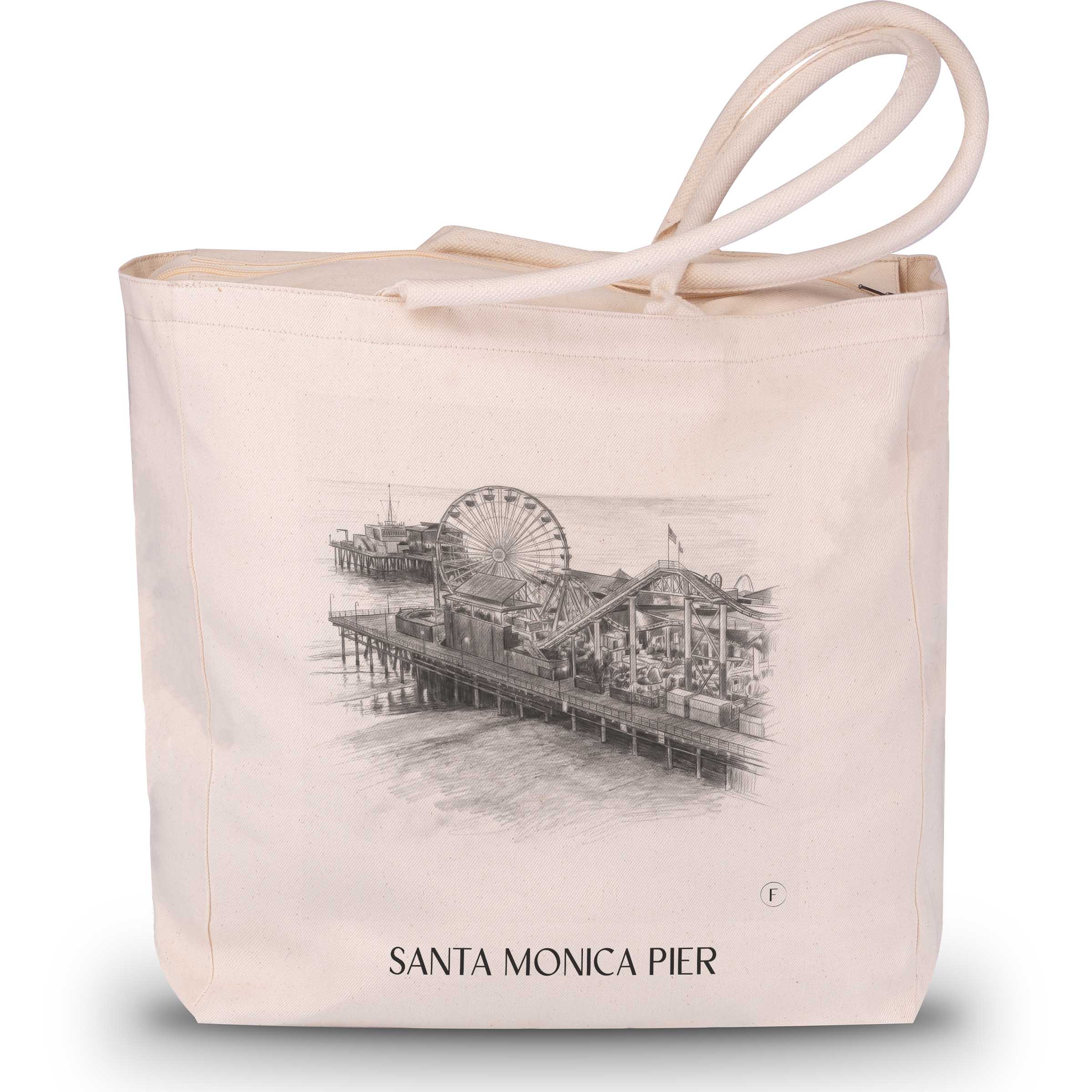 Santa Monica Pier Shopping Tasche - Californien - USA Tote Bag - Einkaufstasche im Zeichnung Stil