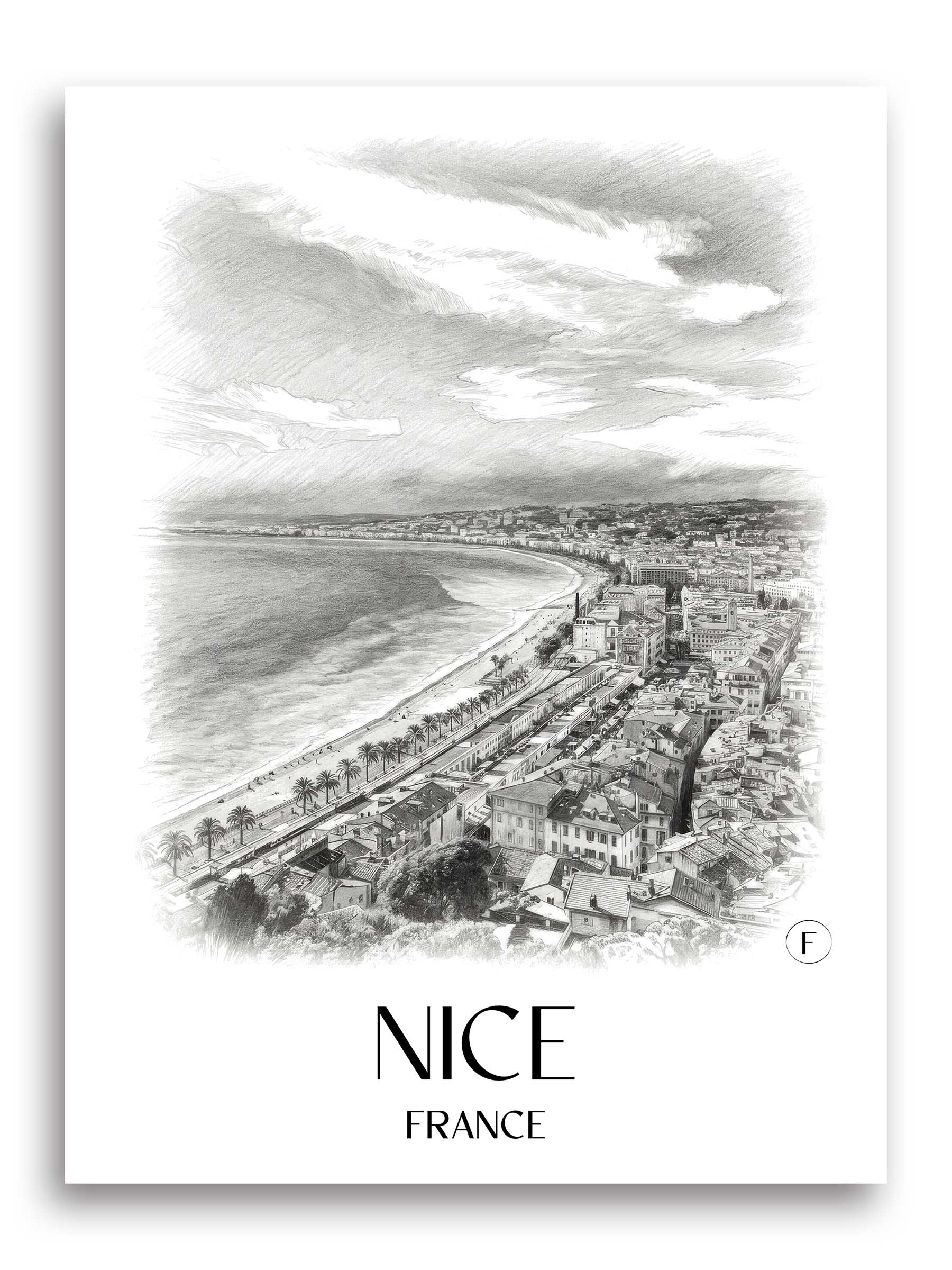 Nizza Poster - - Frankreich Kunstdruck - Zeichnung von A4 bis A1