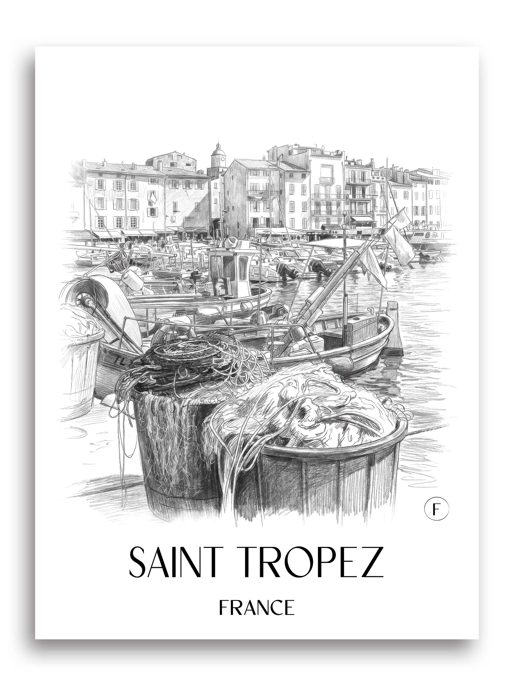 Saint Tropez Poster - - Frankreich Kunstdruck - Zeichnung von A4 bis A1