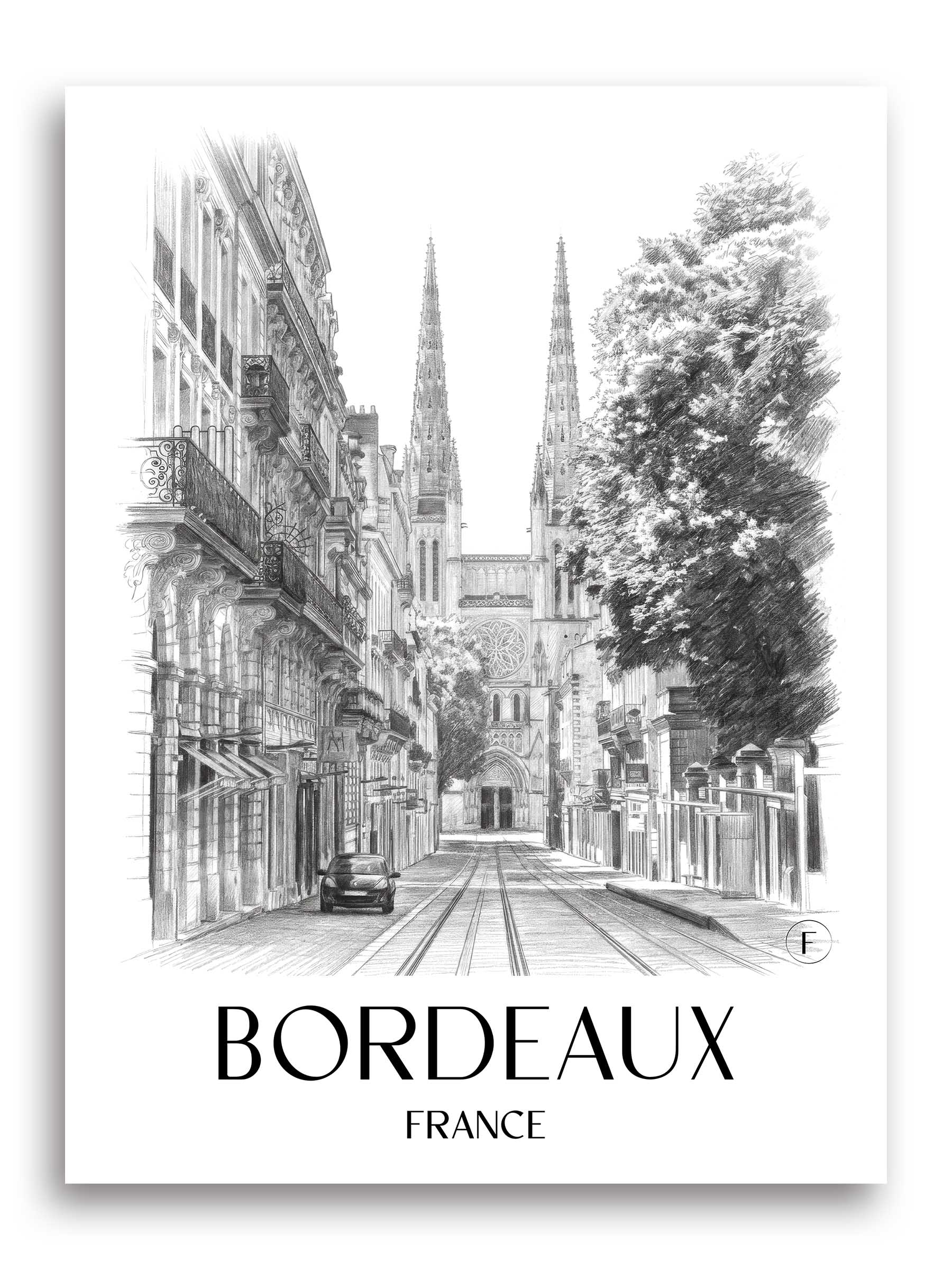 Bordeaux Poster - - Frankreich Kunstdruck - Zeichnung von A4 bis A1