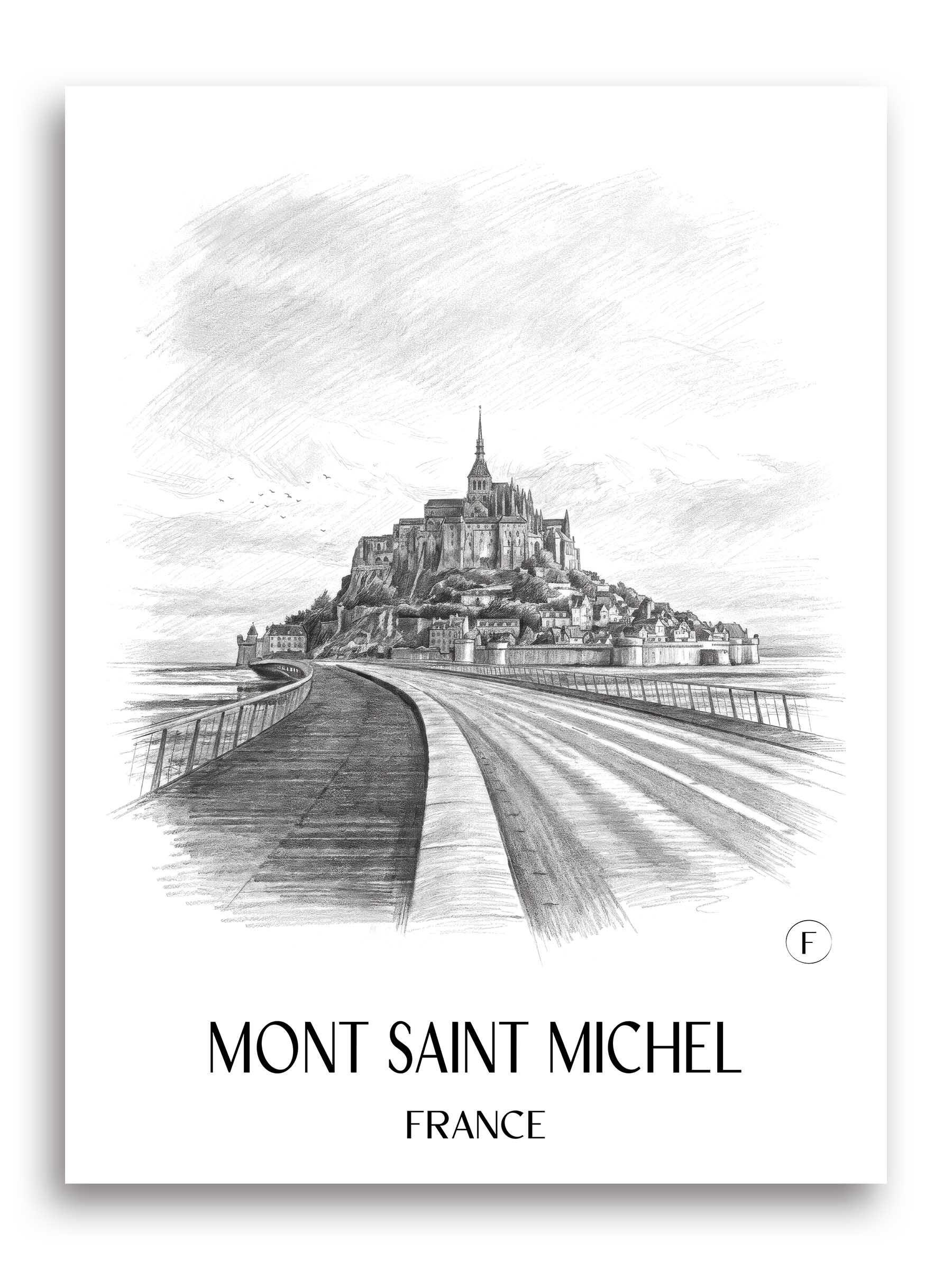 Mont Saint Michel Poster - - Frankreich Kunstdruck - Zeichnung von A4 bis A1