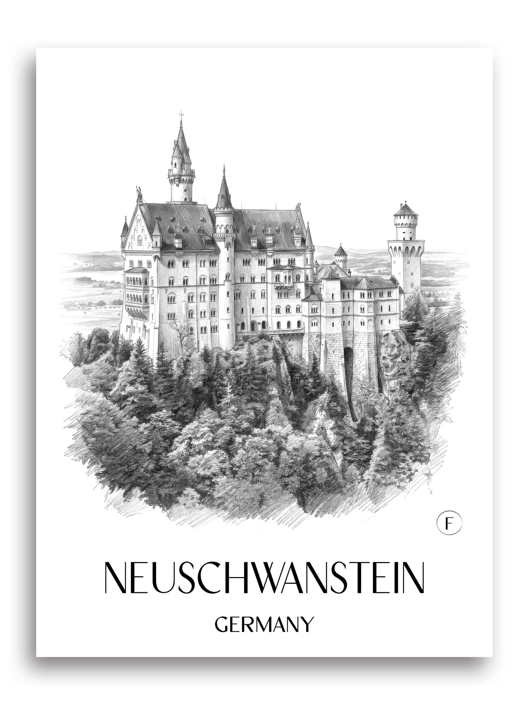 Neuschwanstein Poster - - Deutschland Kunstdruck - Zeichnung von A4 bis A1