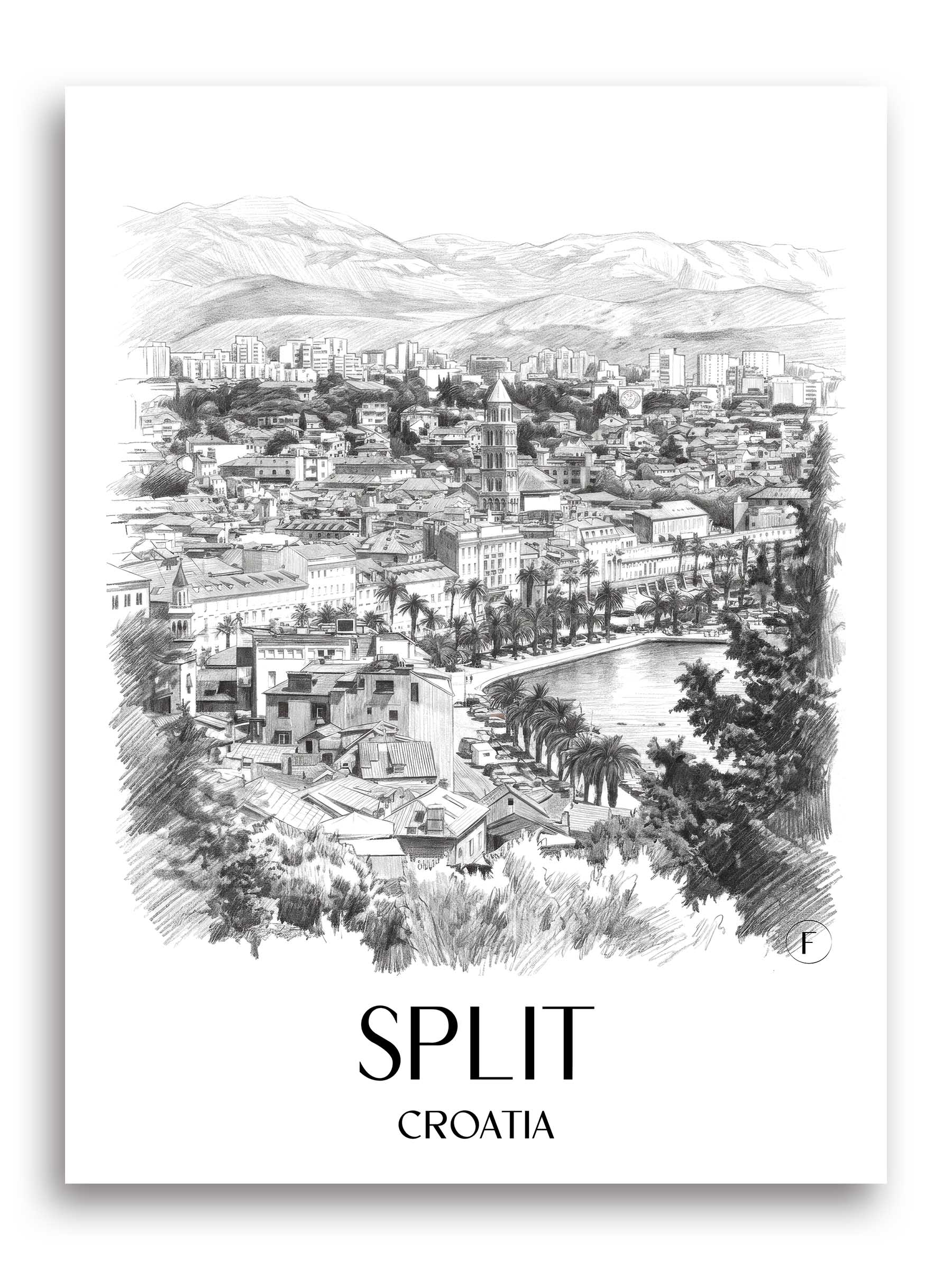 Split Poster - - Kroatien Kunstdruck - Zeichnung von A4 bis A1