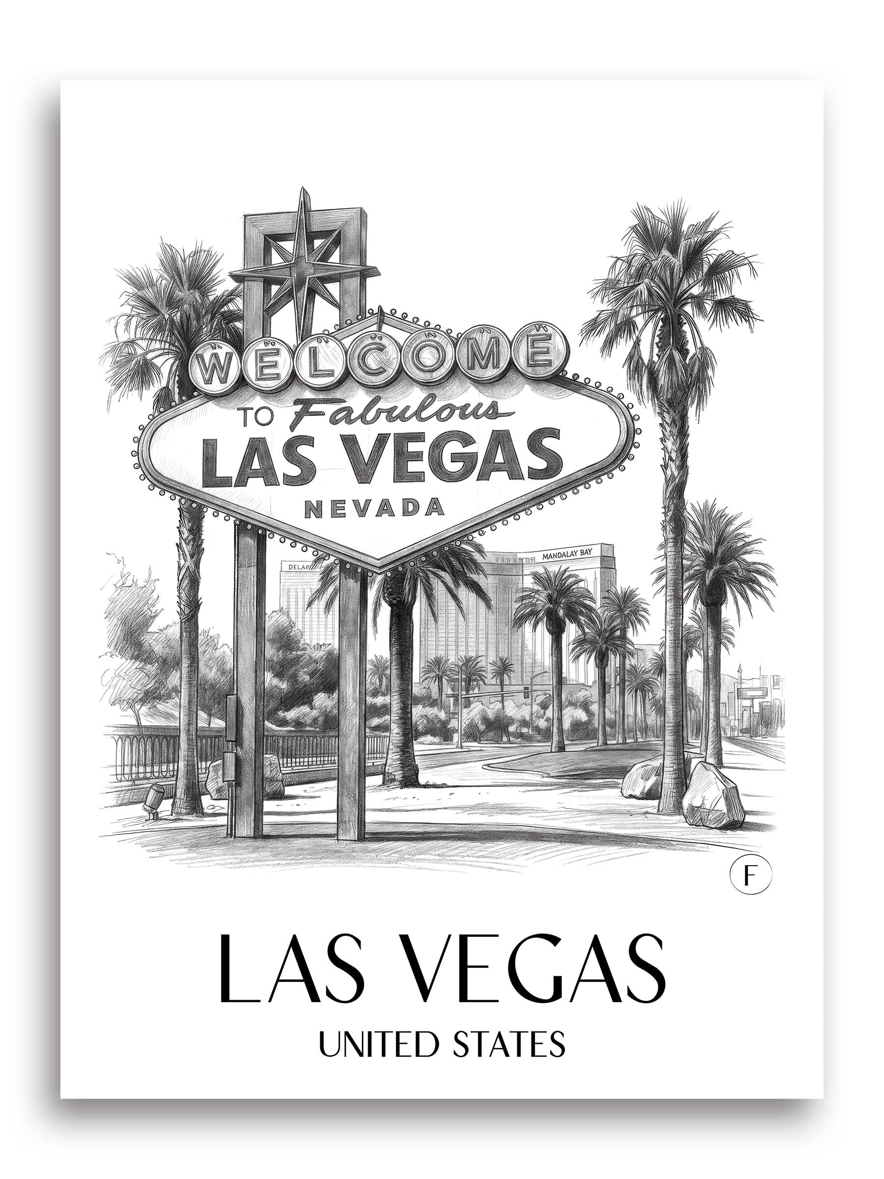 Las Vegas Poster - - Vereinigte Staaten Kunstdruck - Zeichnung von A4 bis A1