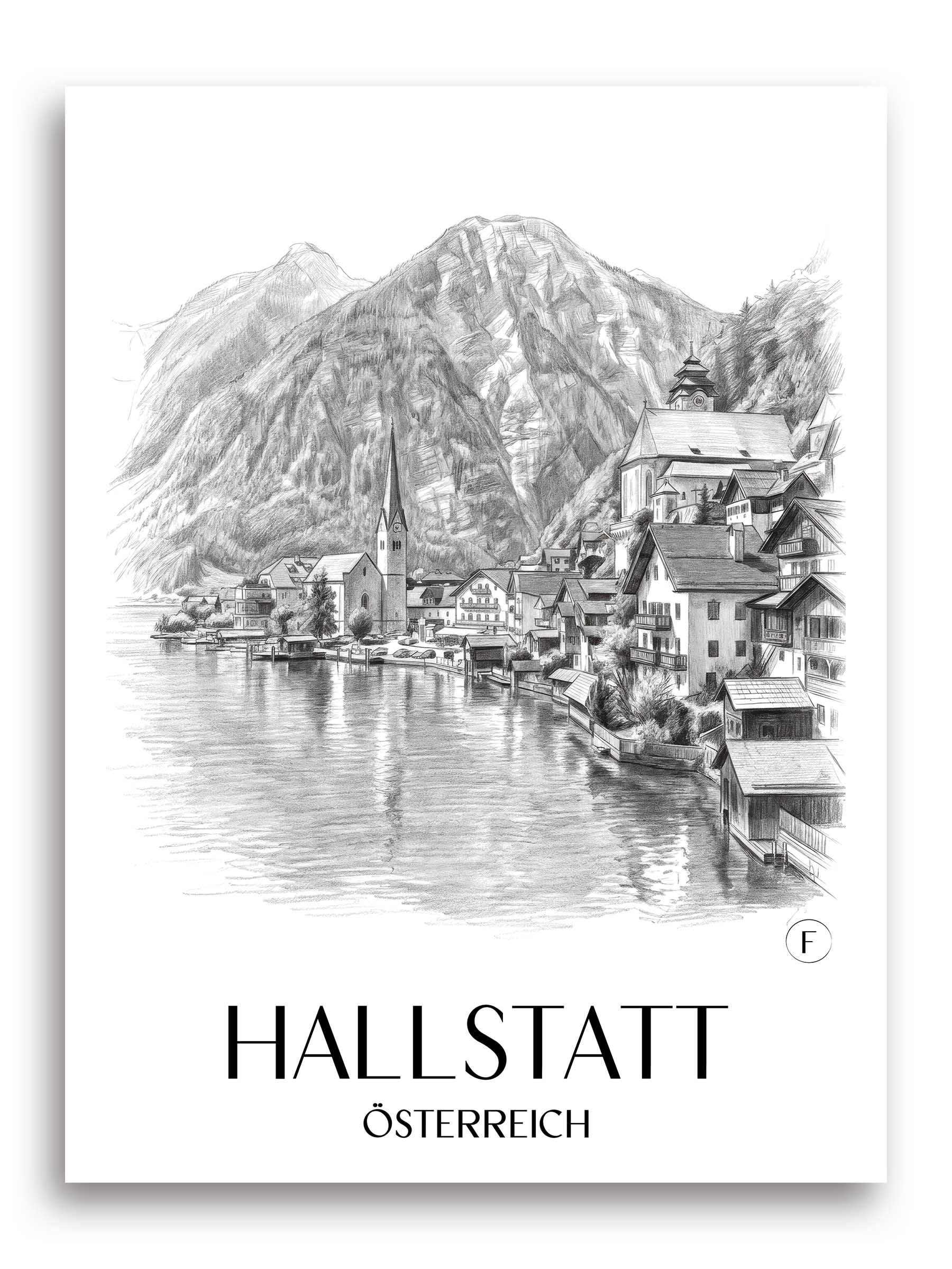 hallstatt-österreich-poster-bleistift-zeichnung-drawing