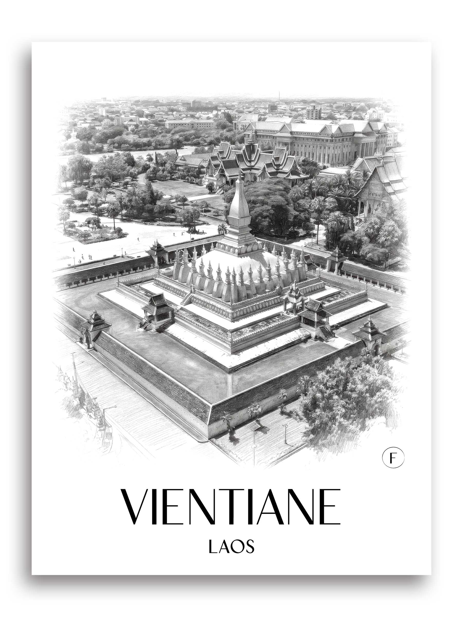 Vientiane Poster - - Laos Kunstdruck - Zeichnung von A4 bis A1
