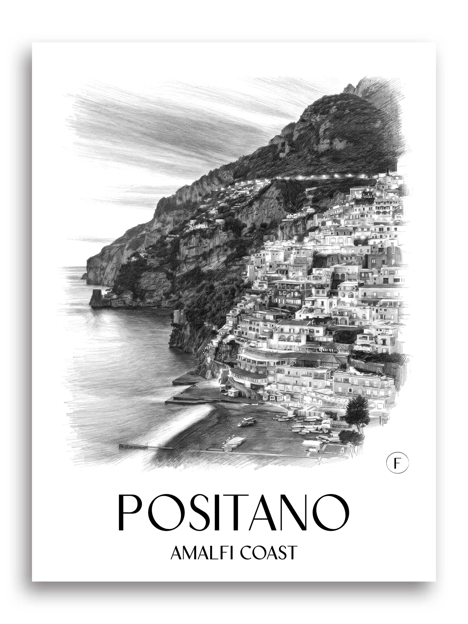 Positano Poster - Amalfi Küste - Italien Kunstdruck - Zeichnung von A4 bis A1
