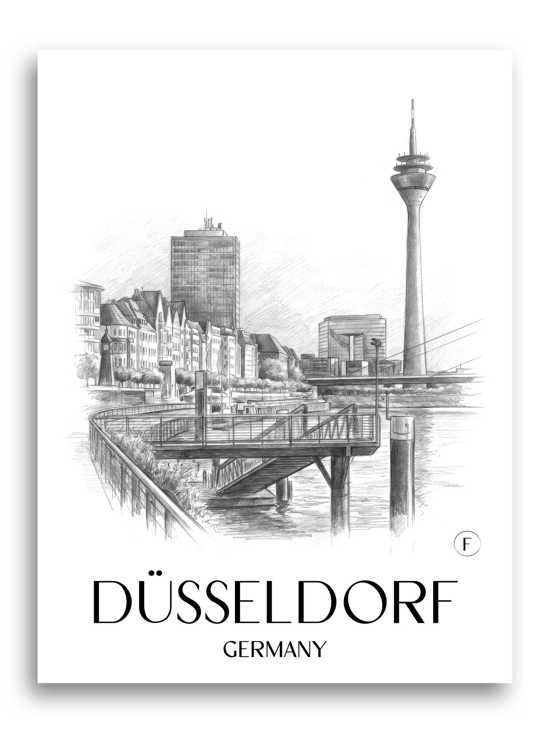 Düsseldorf Poster - - Deutschland Kunstdruck - Zeichnung von A4 bis A1