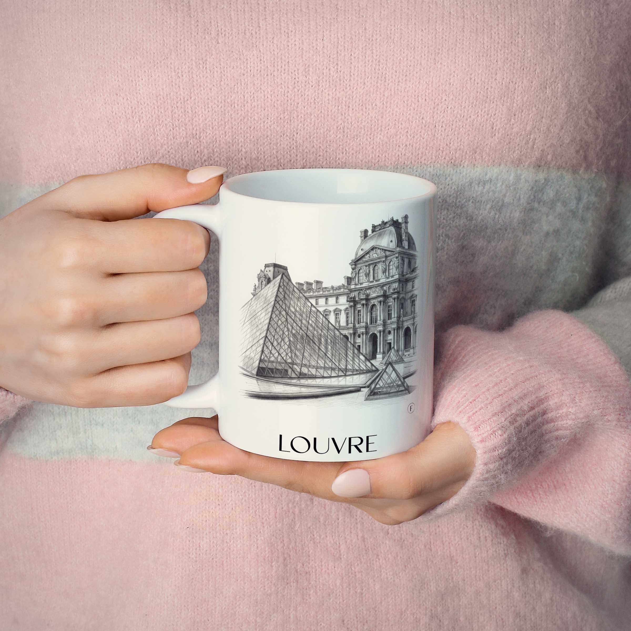 louvre-paris-frankreich-kaffeebecher-bleistift-zeichnung-drawing