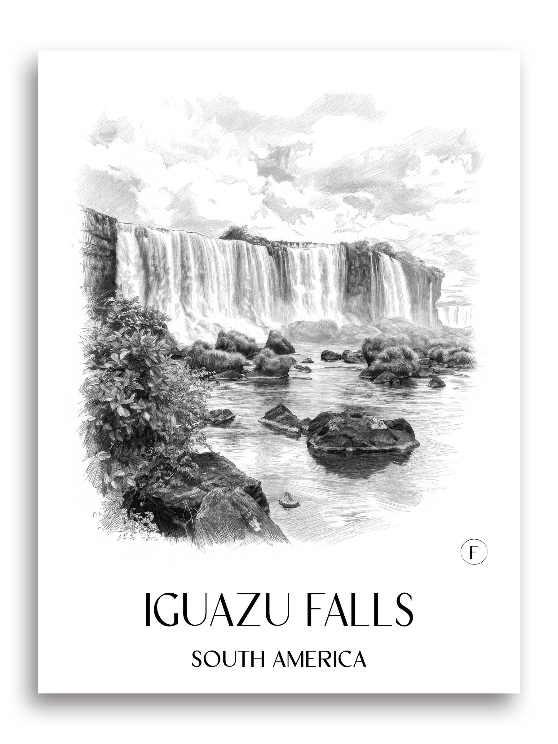 Iguazú Wasserfälle Poster - - Südamerika Kunstdruck - Zeichnung von A4 bis A1