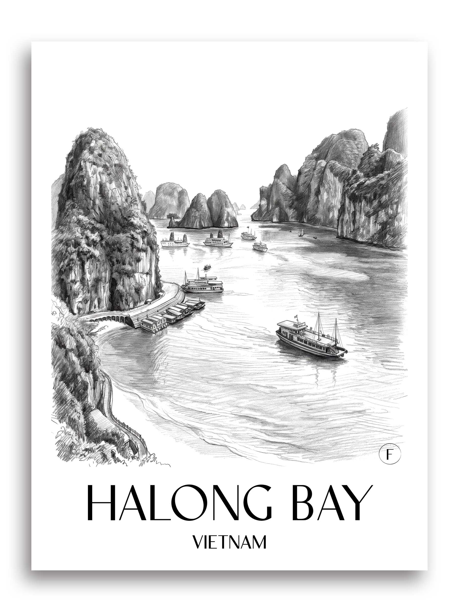 Halong Bay Poster - - Vietnam Kunstdruck - Zeichnung von A4 bis A1