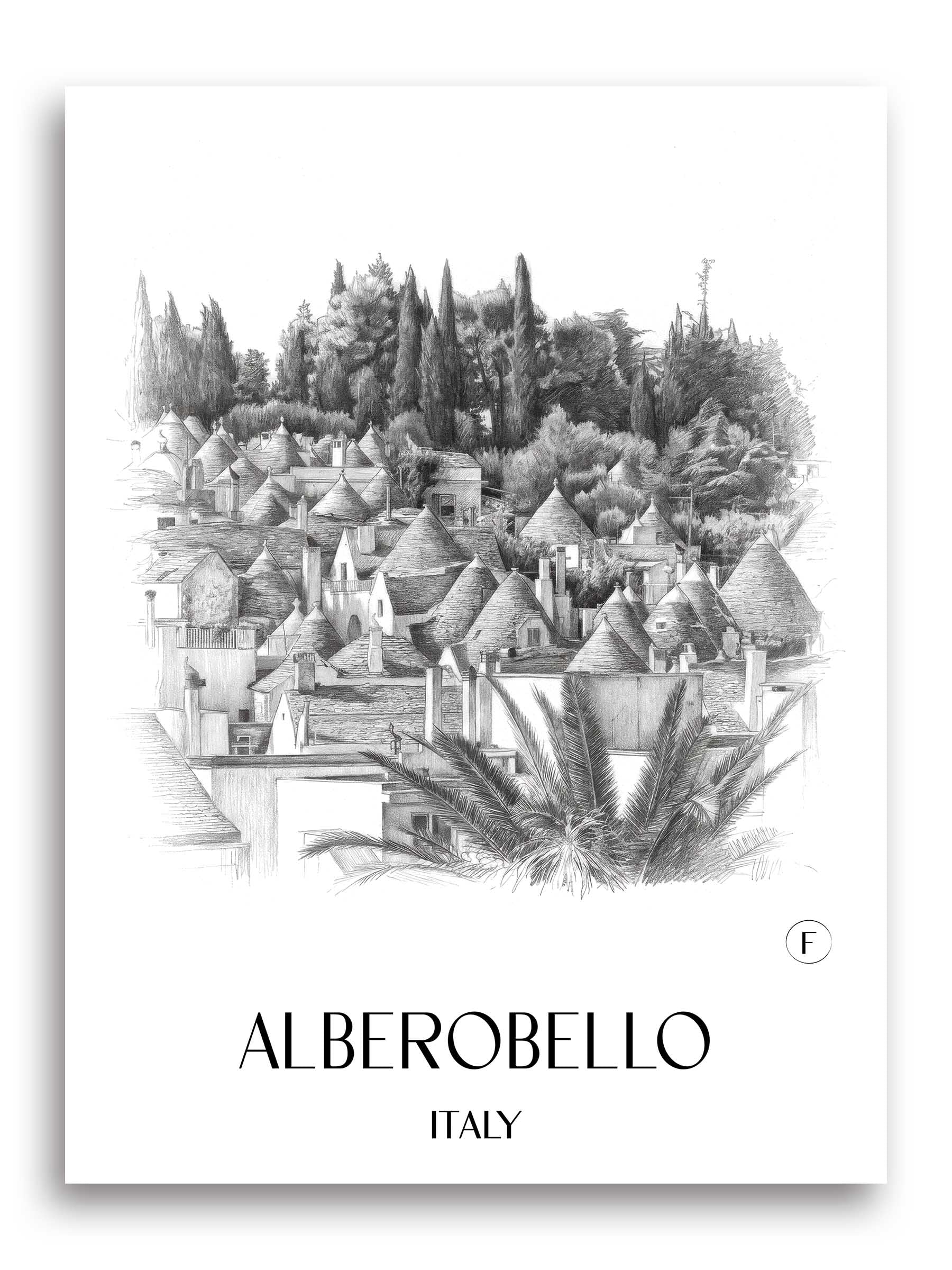 Alberobello Poster - - Italien Kunstdruck - Zeichnung von A4 bis A1